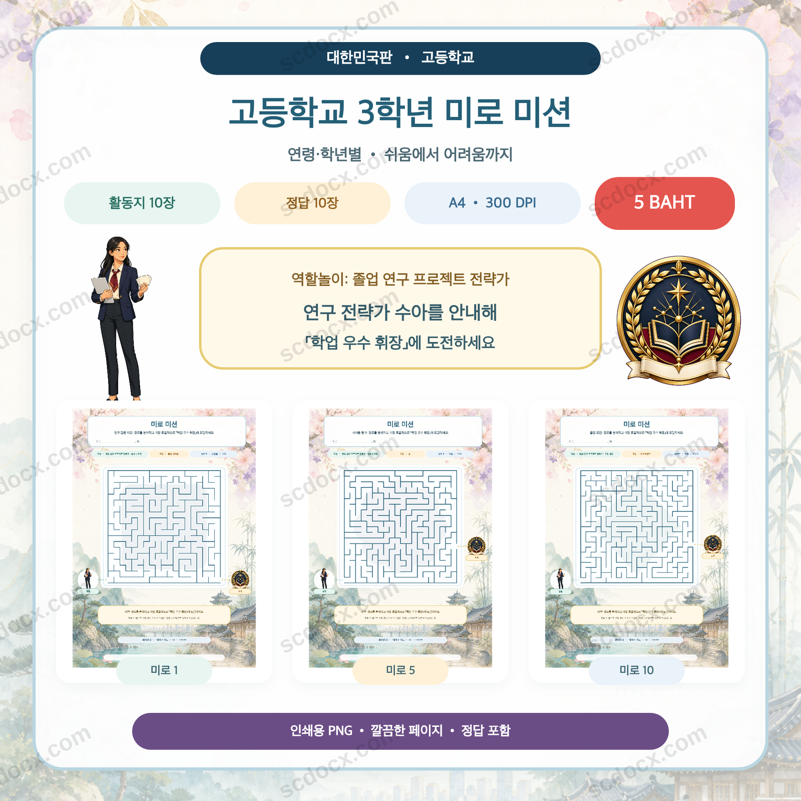 대한민국판 미로 미션 — 고등학교 3학년 (활동지 10장 + 정답 10장)