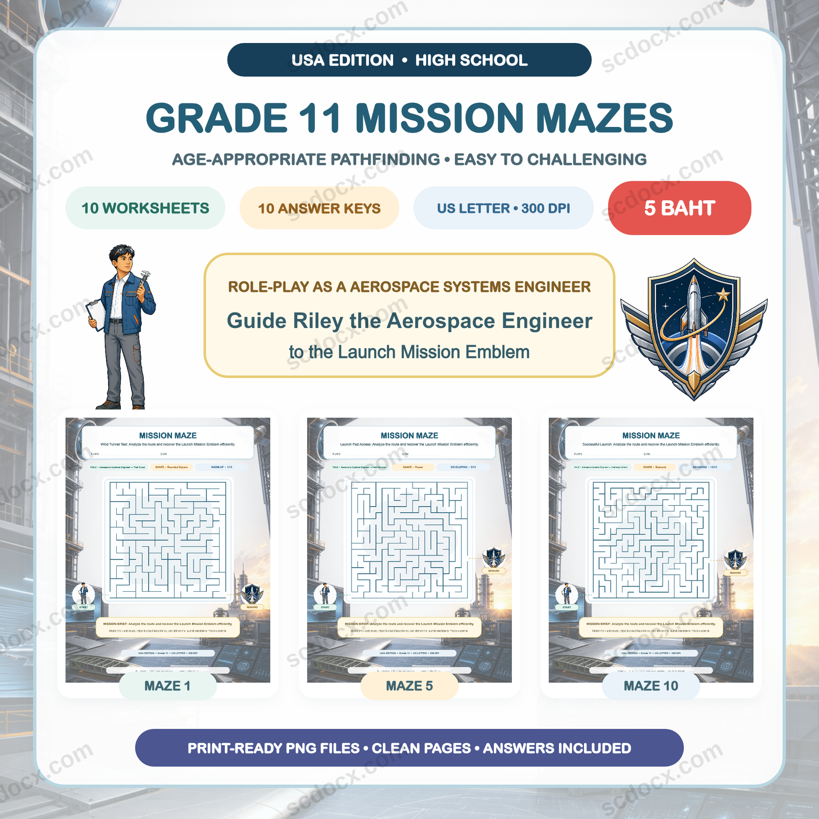 USA Edition Mission Mazes — Grade 11 (10 Worksheets + Answers)