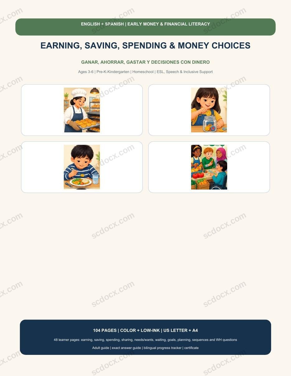 Bilingual Earning, Saving, Spending & Money Choices | English-Spanish | 208 Printable Pages
