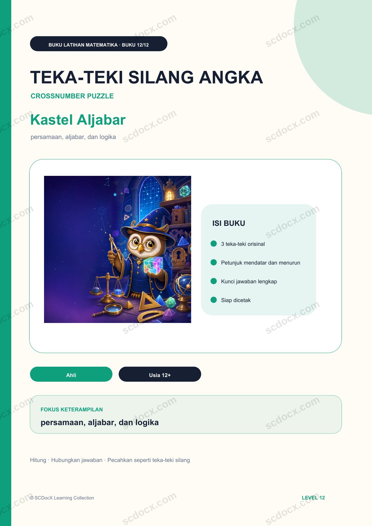 Teka-Teki Silang Angka Level 12 | Kastel Aljabar dengan Jawaban
