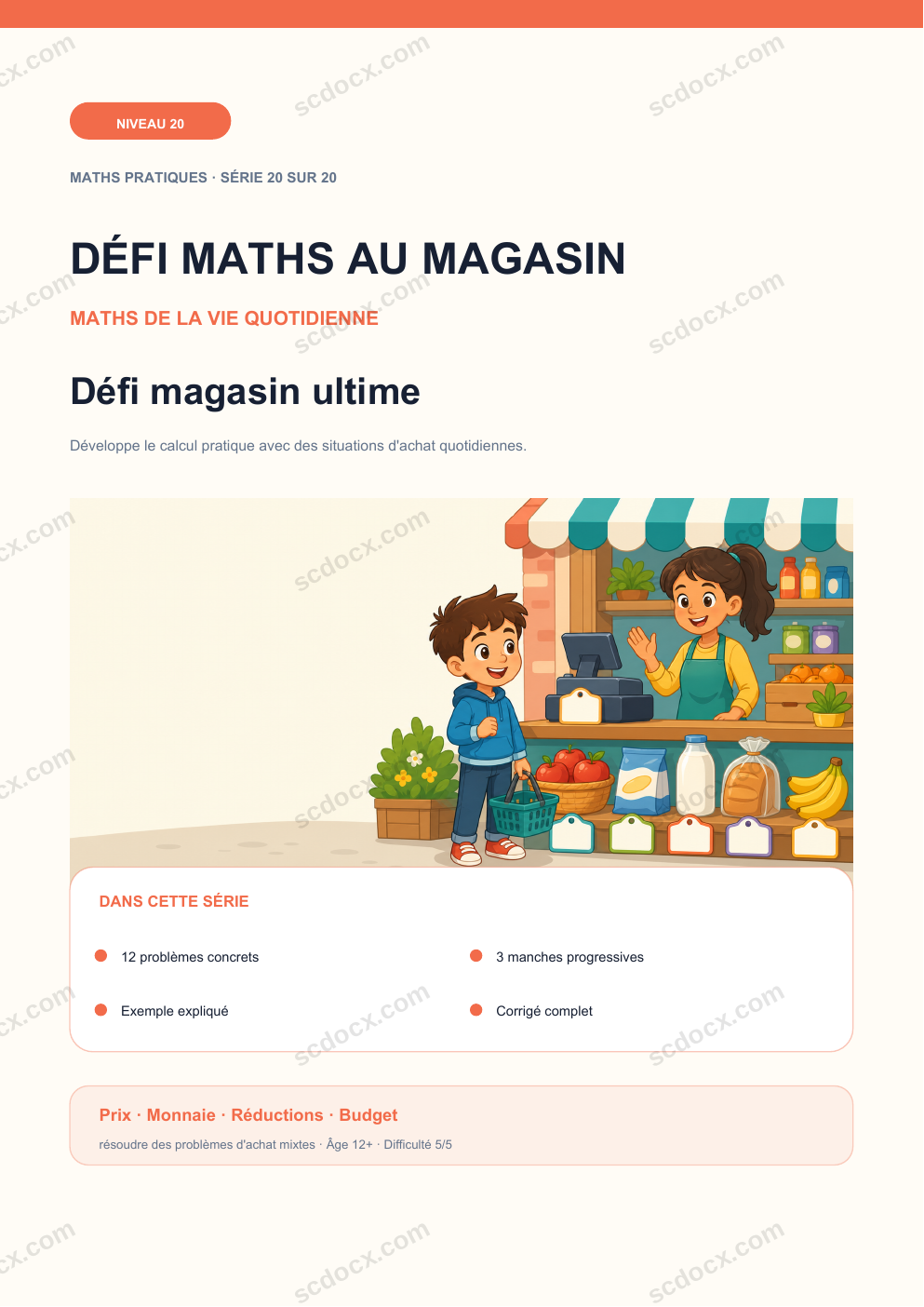Défi maths au magasin Niveau 20 | Défi magasin ultime avec corrigé