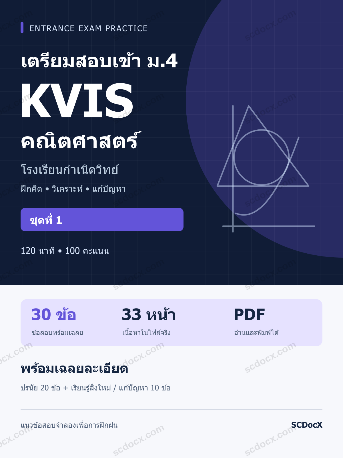 แนวข้อสอบเข้า KVIS ม.4 โรงเรียนกำเนิดวิทย์ คณิตศาสตร์ ชุดที่ 1 พร้อมเฉลยละเอียด
