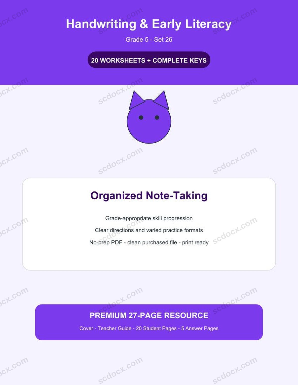 Handwriting & Early Literacy | Grade 5 | Organized Note-Taking | 20 Worksheets + Answer Keys