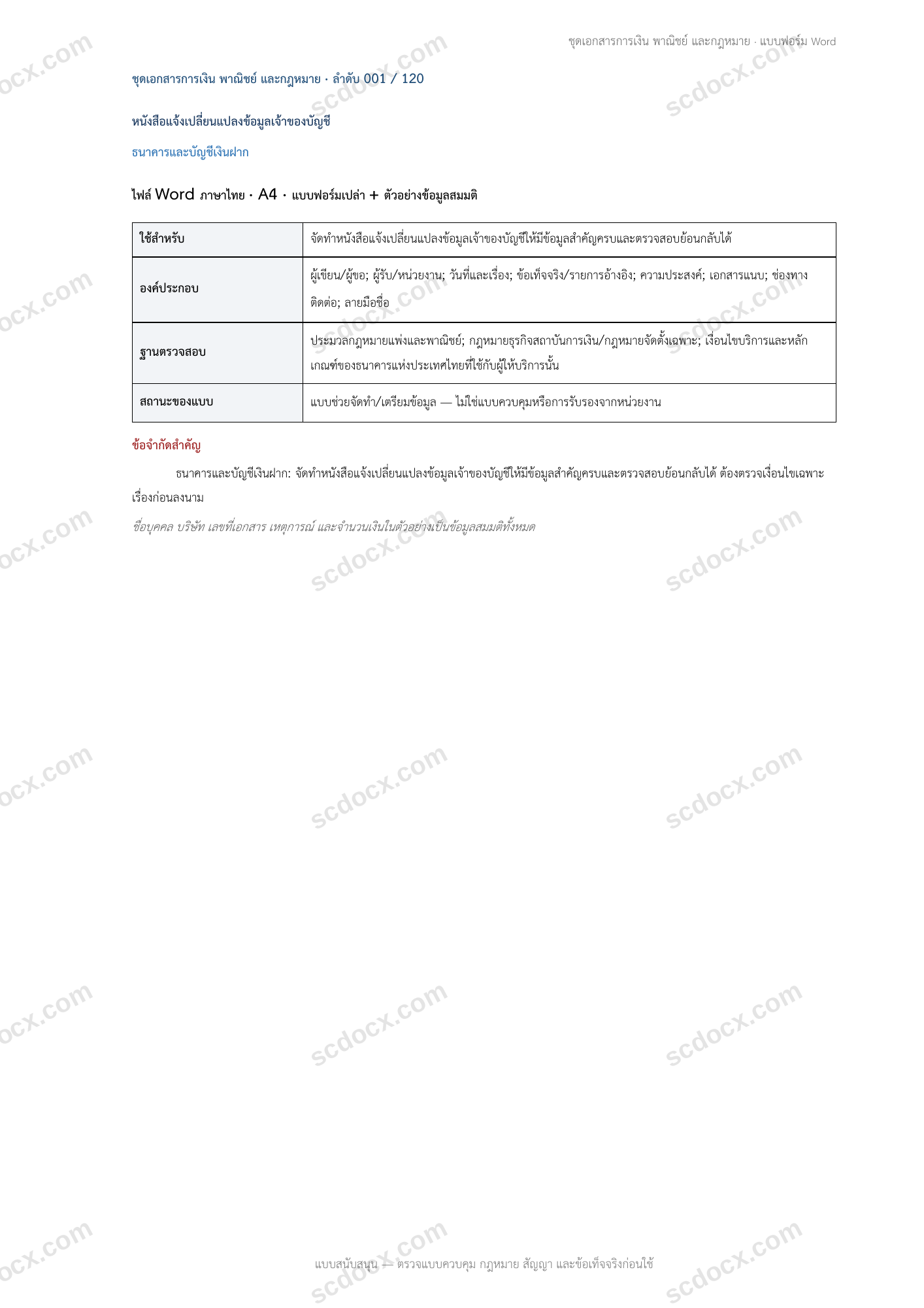 แบบฟอร์มพร้อมใช้ | หนังสือแจ้งเปลี่ยนแปลงข้อมูลเจ้าของบัญชี (Word + ตัวอย่าง)