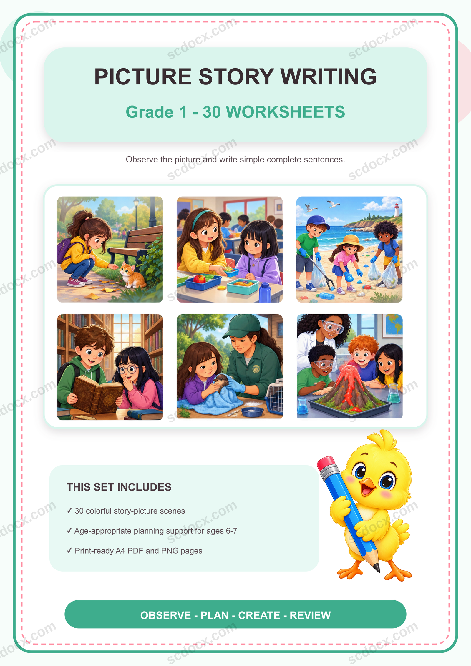 แบบฝึกแต่งเรื่องจากภาพภาษาอังกฤษ ป.1 | 30 หน้า พร้อมเฉลย 30 หน้า PDF + PNG