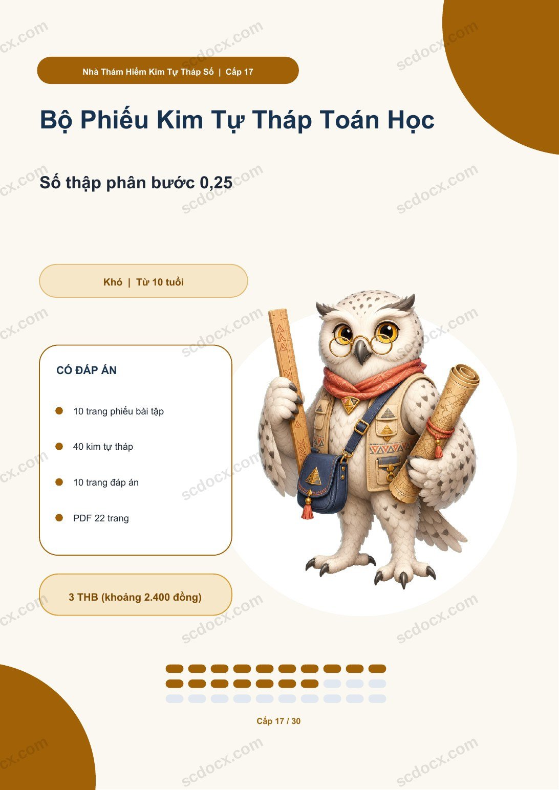 Bộ Phiếu Kim Tự Tháp Toán Học Cấp 17 | Số thập phân bước 0,25 có đáp án