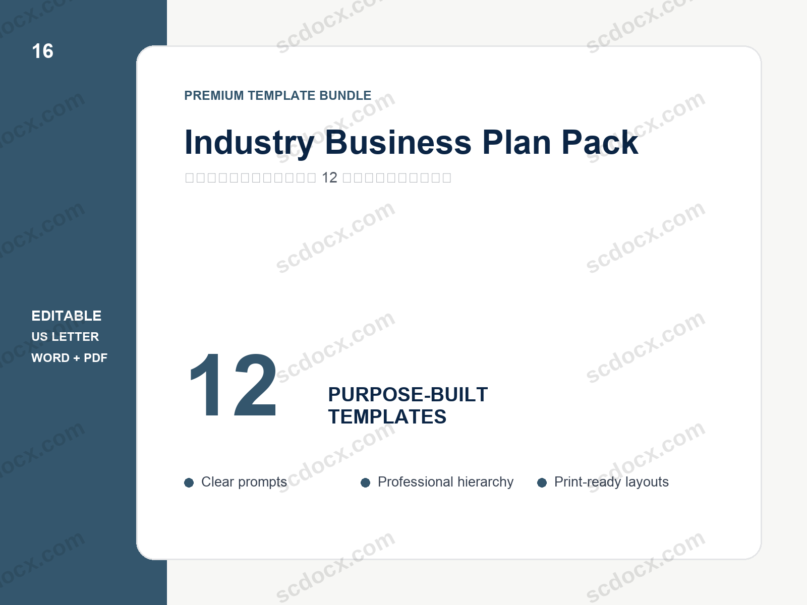 Industry Business Plan Pack | 12 Editable US Letter Templates
