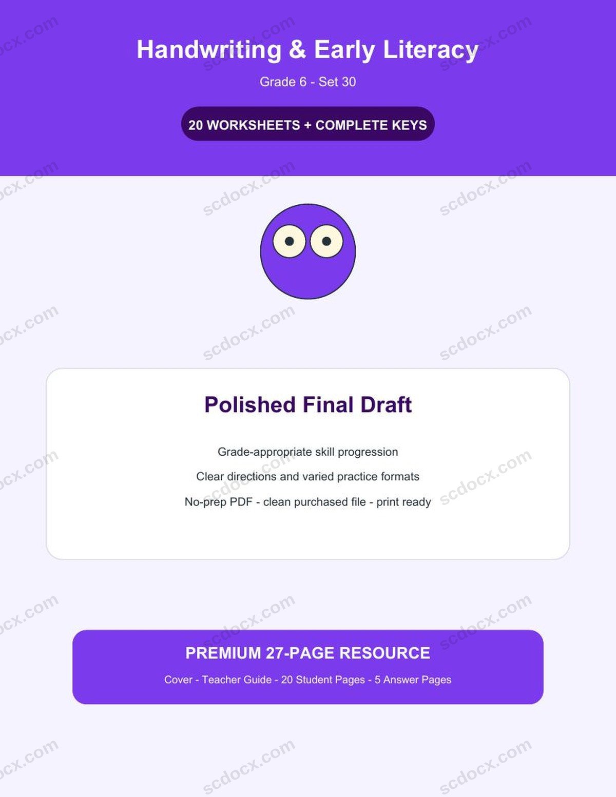Handwriting & Early Literacy | Grade 6 | Polished Final Draft | 20 Worksheets + Answer Keys