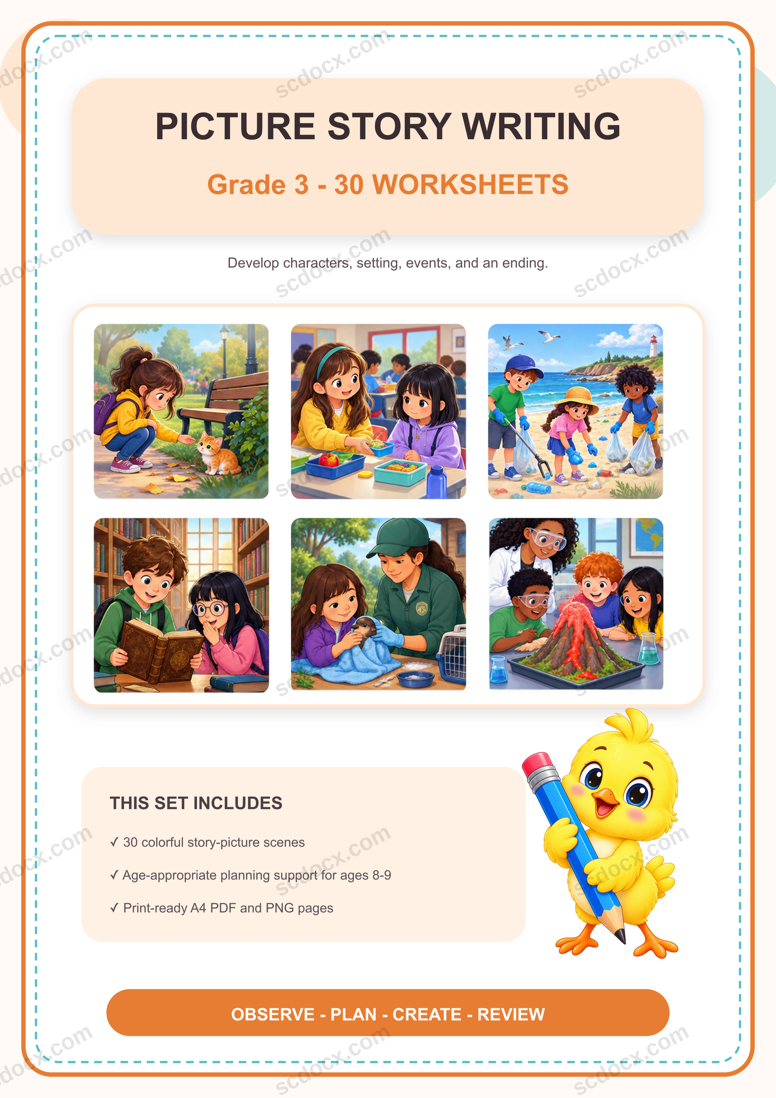 แบบฝึกแต่งเรื่องจากภาพภาษาอังกฤษ ป.3 | 30 หน้า พร้อมเฉลย 30 หน้า PDF + PNG