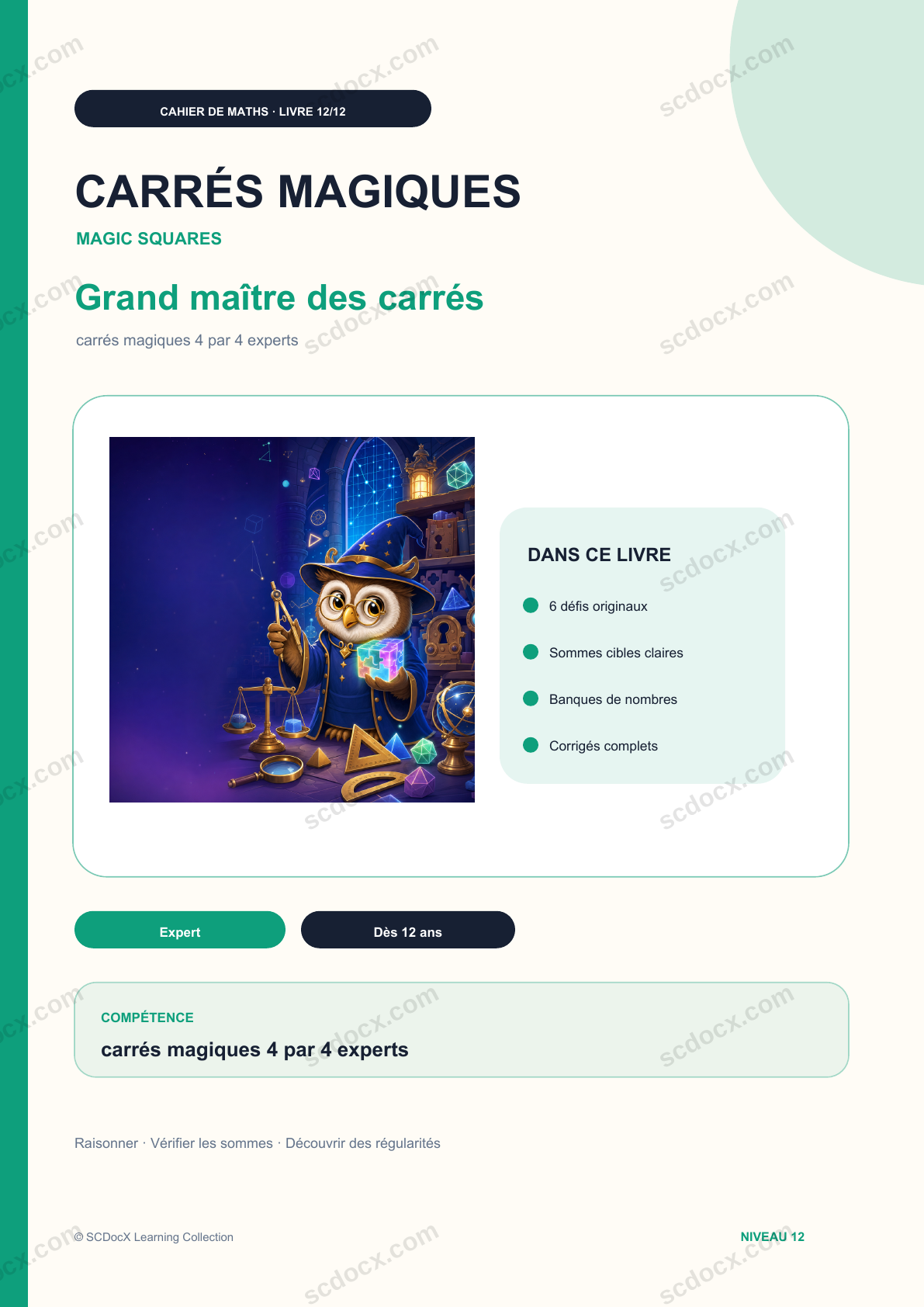 Carrés magiques Niveau 12 | Grand maître des carrés avec corrigé