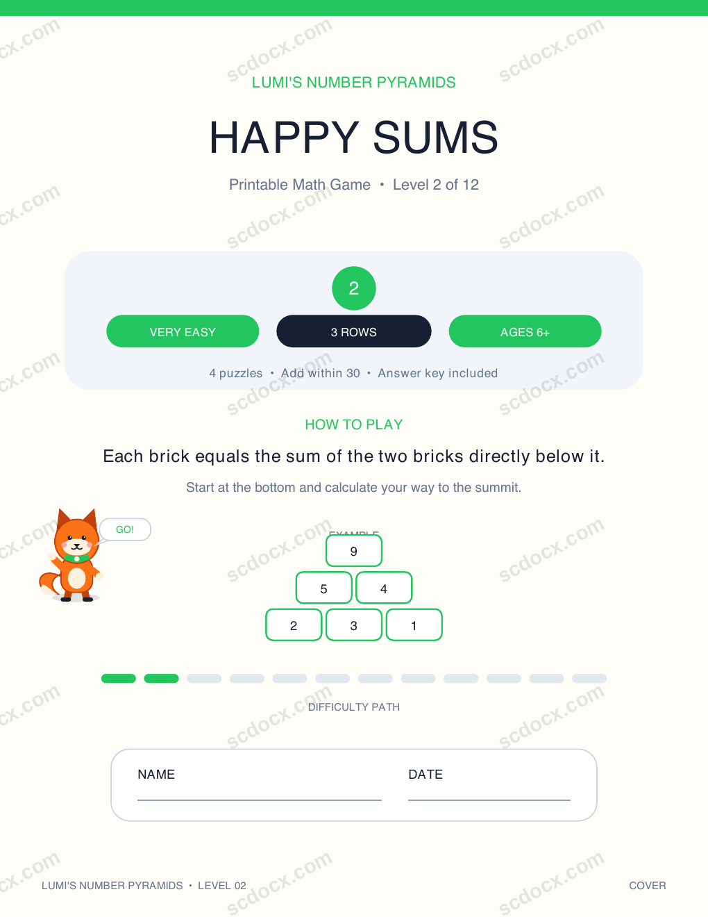 English Math Number Pyramid 02 - Happy Sums with Answer Key