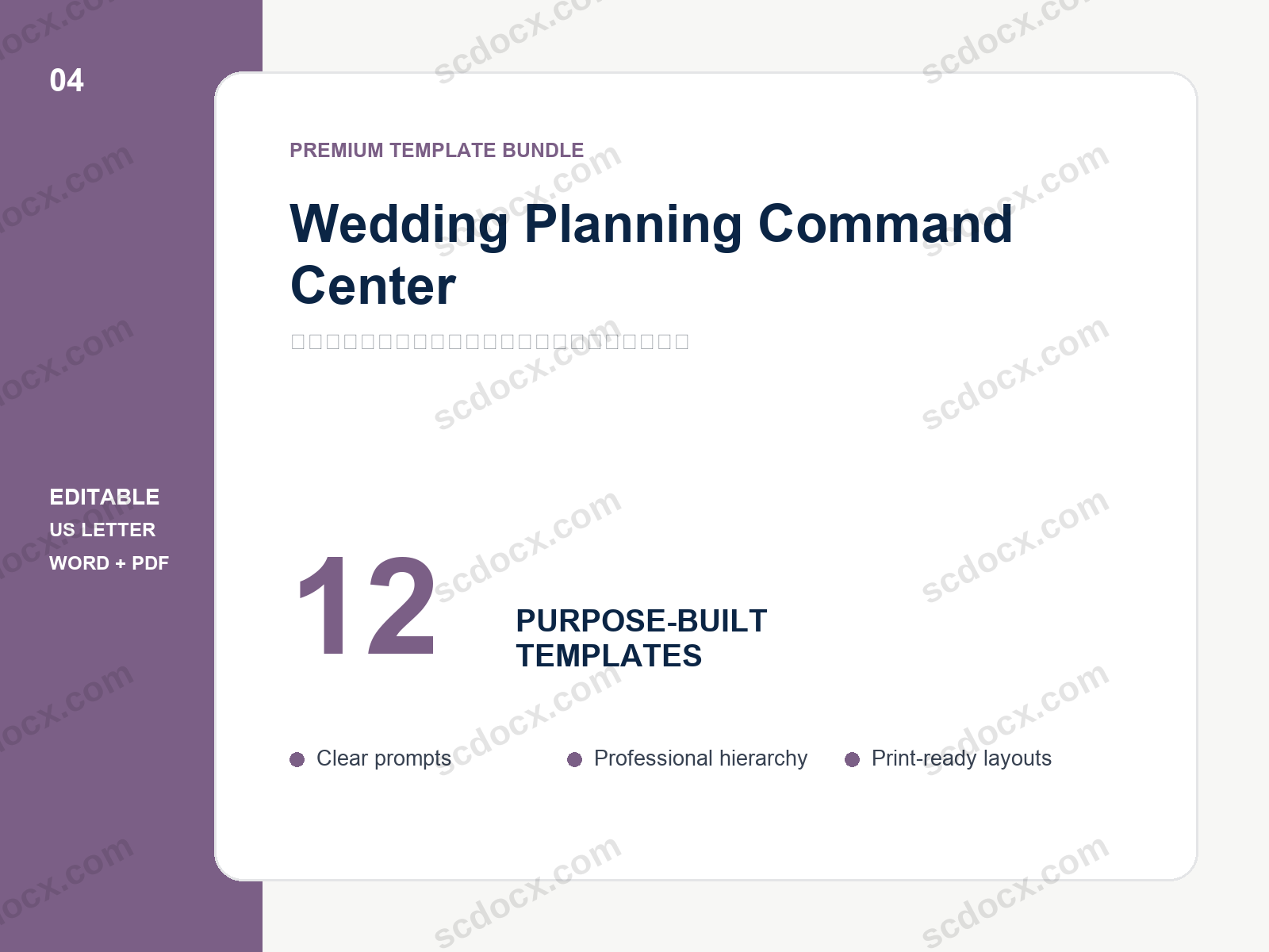 Wedding Planning Command Center | 12 Editable US Letter Templates