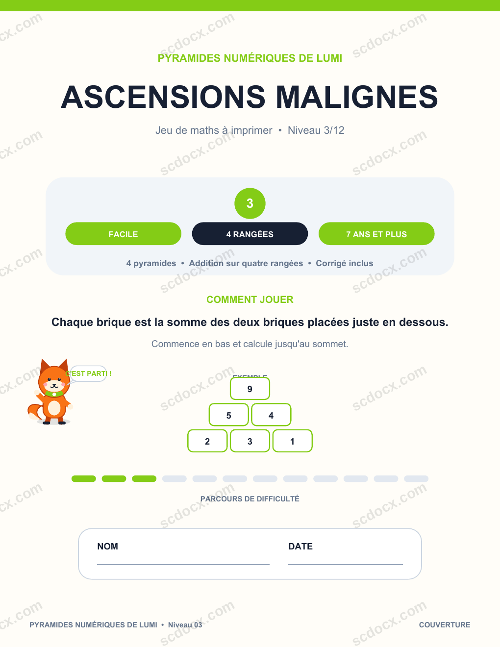 Pyramide numérique de mathématiques 03 - Ascensions malignes avec corrigé