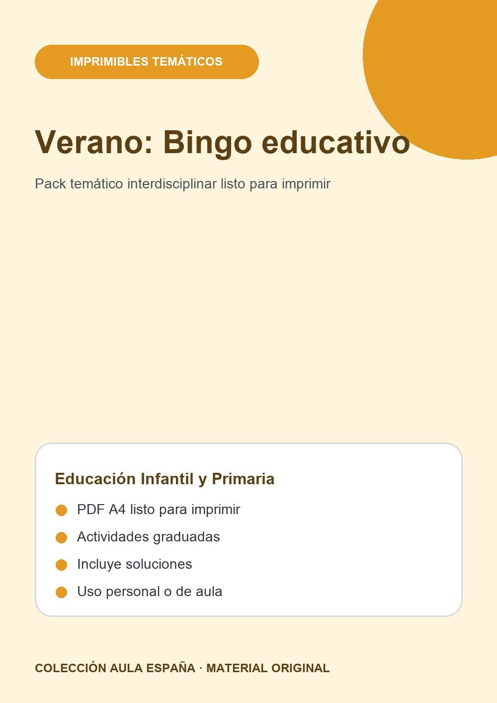 Verano: Bingo educativo