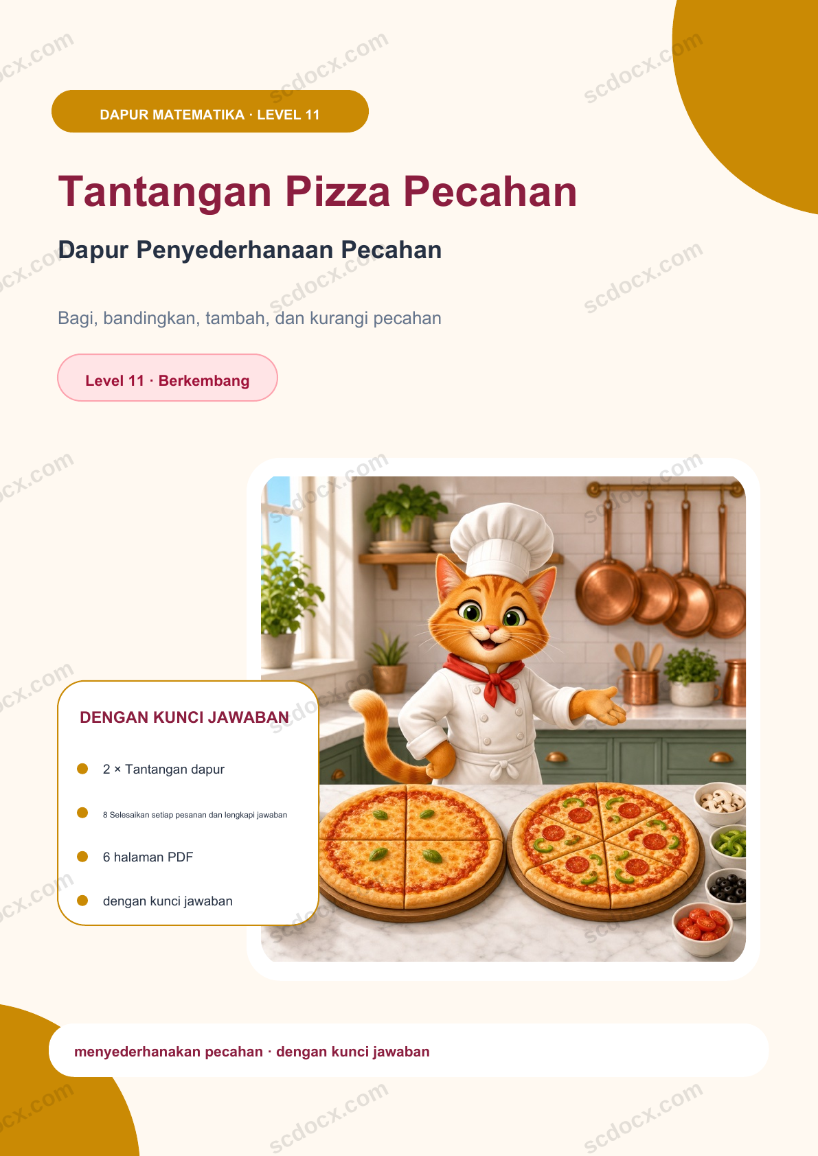 Tantangan Pizza Pecahan Level 11 | Dapur Penyederhanaan Pecahan dengan kunci jawaban