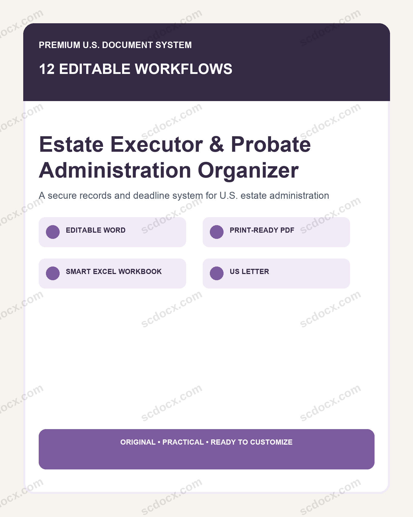 Estate Executor Probate Organizer | 12 Editable Administration Templates