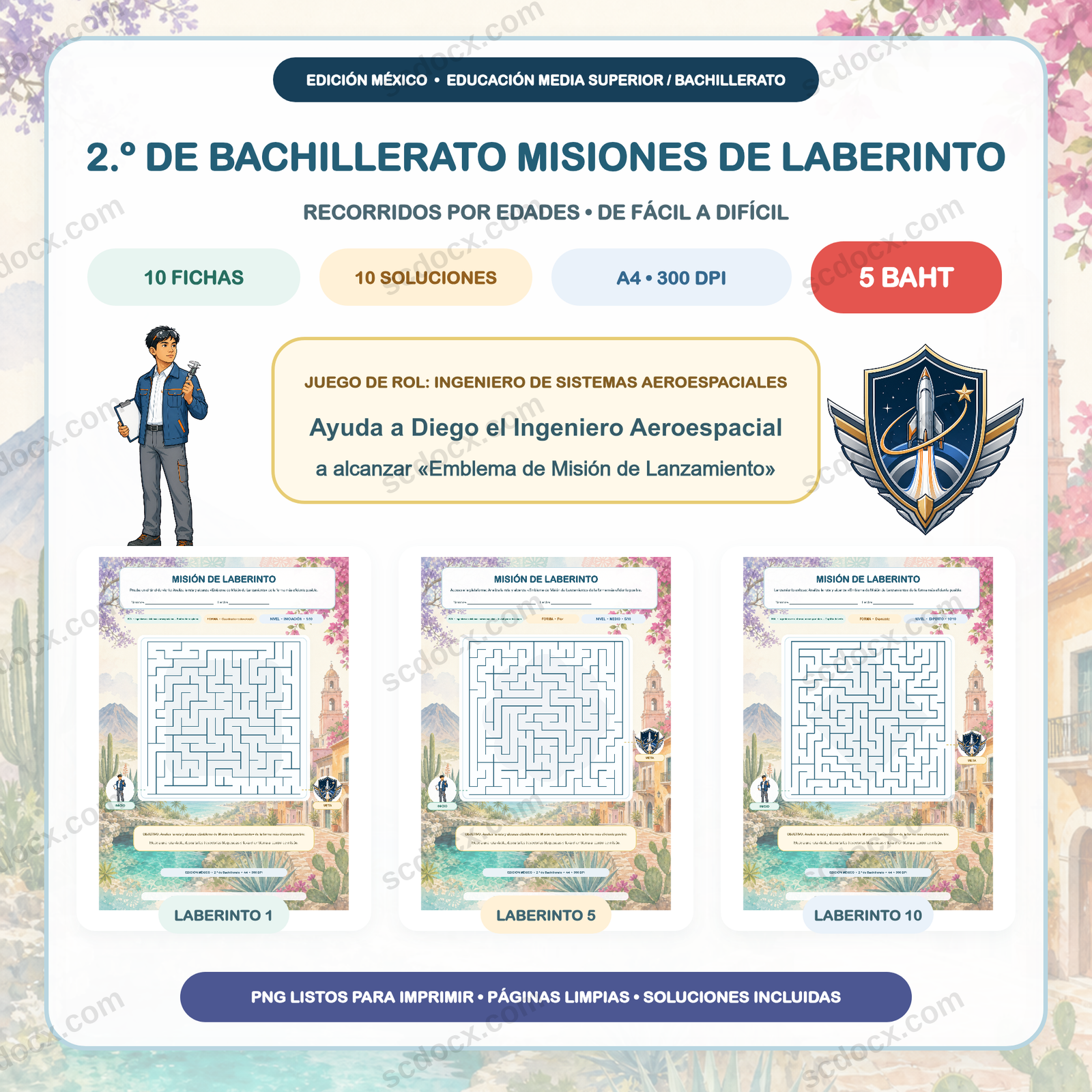 Edición México Misiones de Laberinto — 2.º de Bachillerato (10 fichas + soluciones)