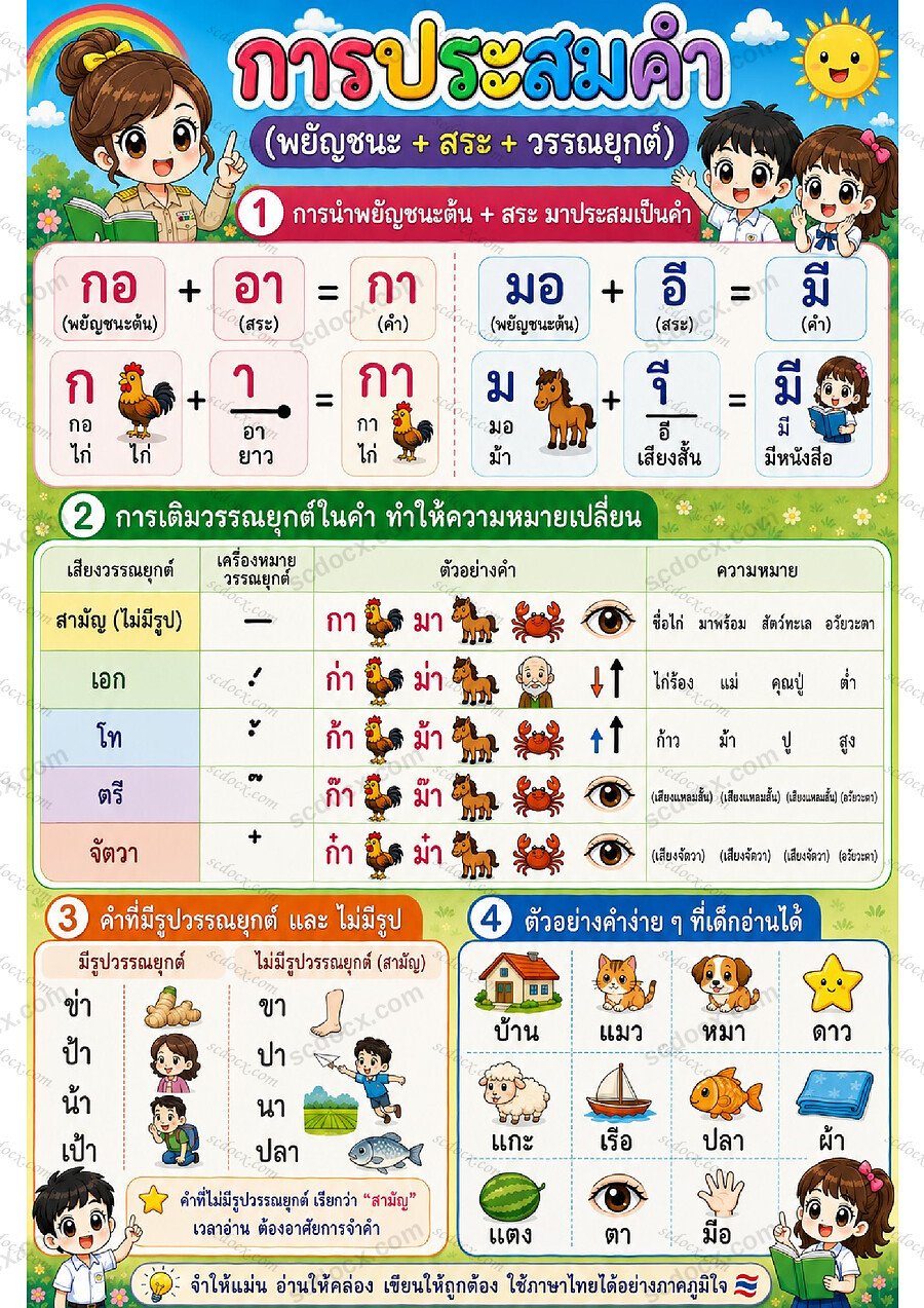 ใบงานภาษาไทย การประสมคำ (พยัญชนะ+สระ+วรรณยุกต์)