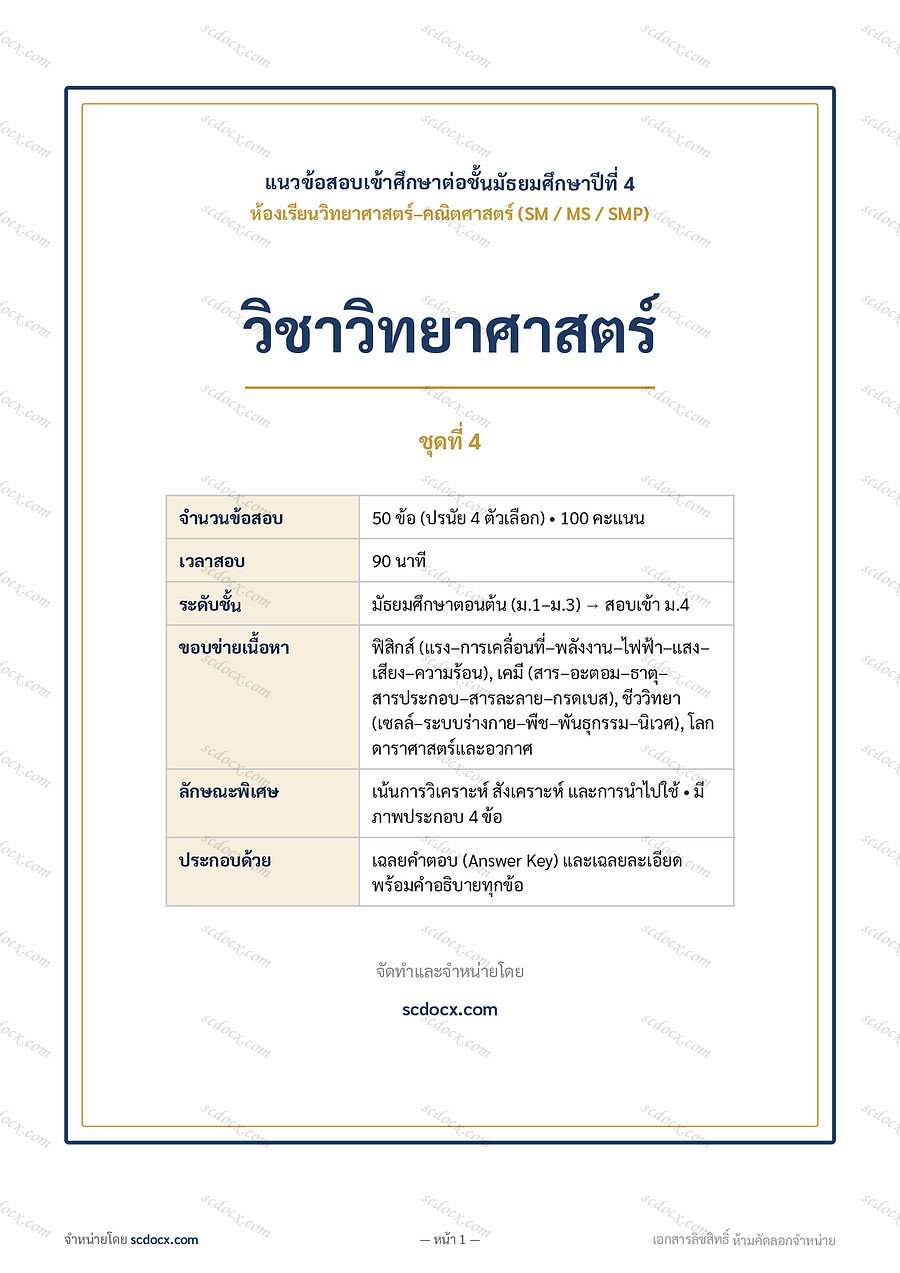 [1B3A916A] ข้อสอบเข้า ม.4 วิทย์-คณิต (S…าศาสตร์ ชุดที่ 4 | พร้อมเฉลย PDF 12 หน้า