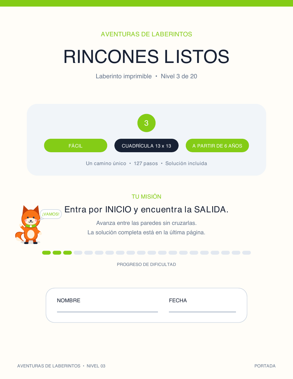 Laberinto Infantil en Español Gratis 03 - Rincones Listos (Con Solución)