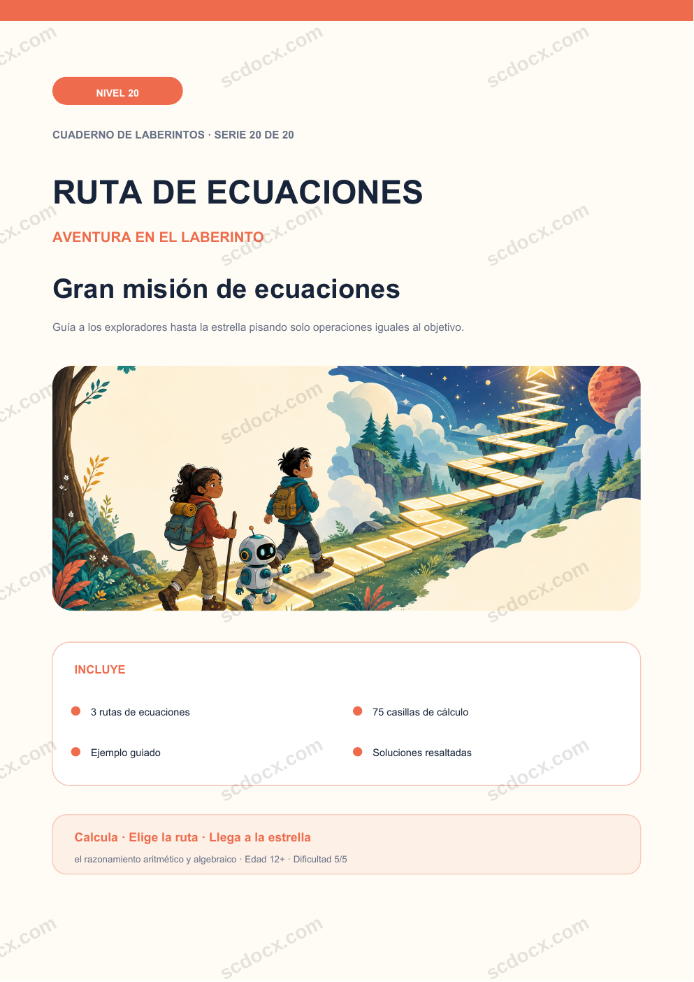 Ruta de ecuaciones Nivel 20 | Gran misión de ecuaciones con soluciones