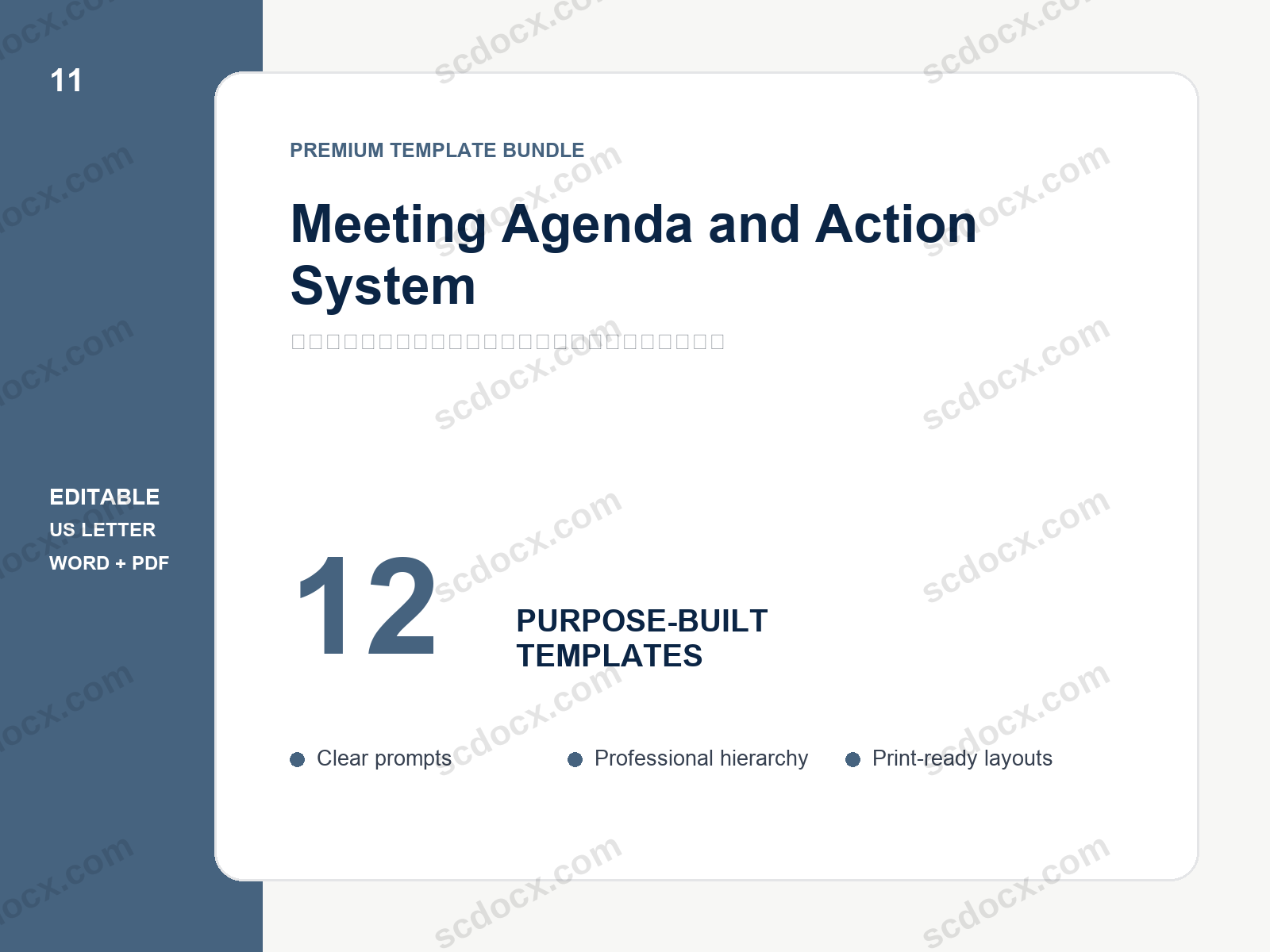 Meeting Agenda and Action System | 12 Editable US Letter Templates