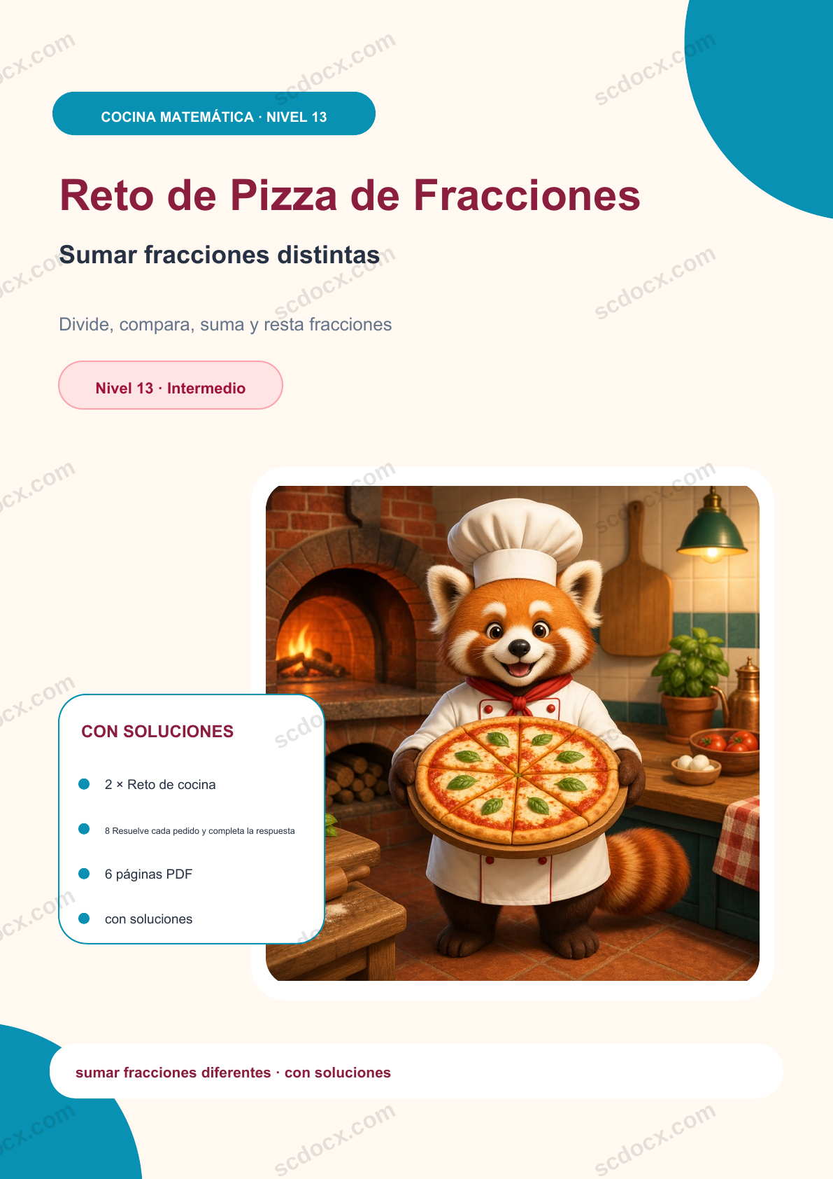 Reto de Pizza de Fracciones Nivel 13 | Sumar fracciones distintas con soluciones