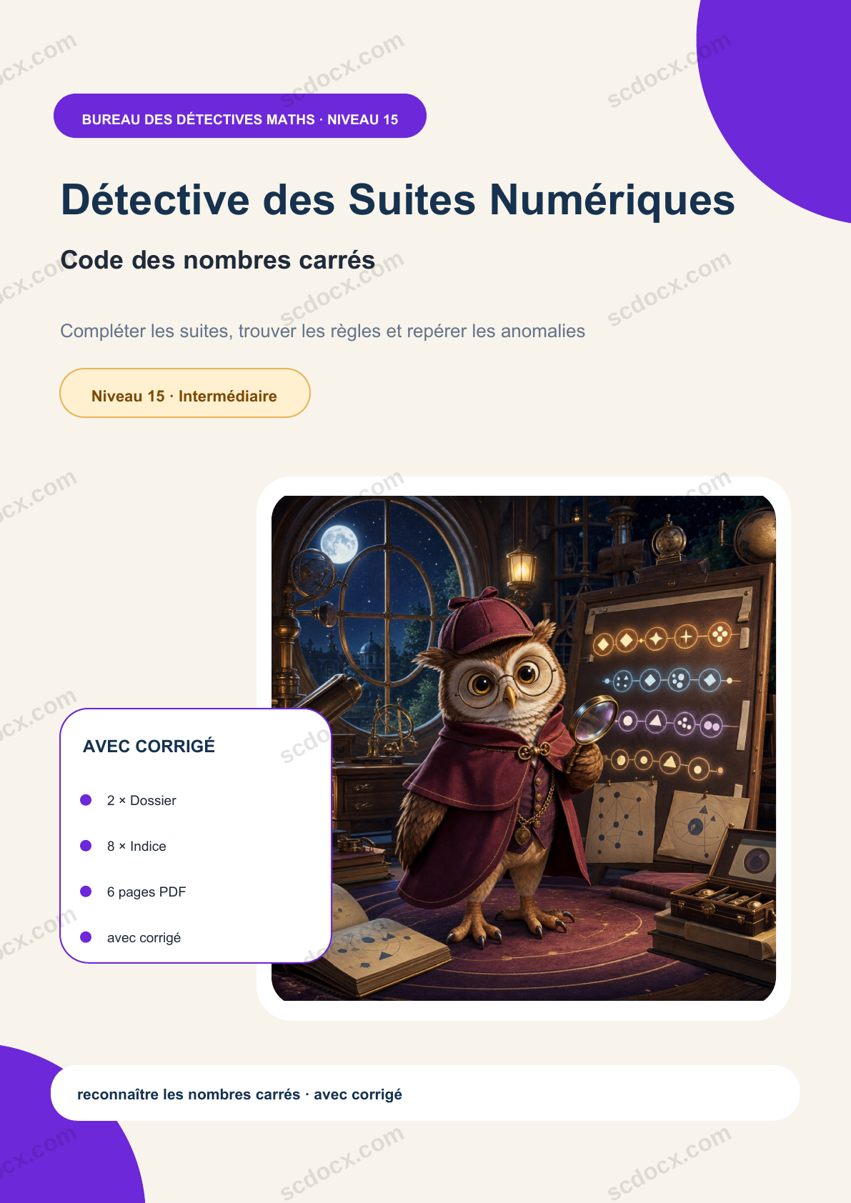 Détective des Suites Numériques Niveau 15 | Code des nombres carrés avec corrigé
