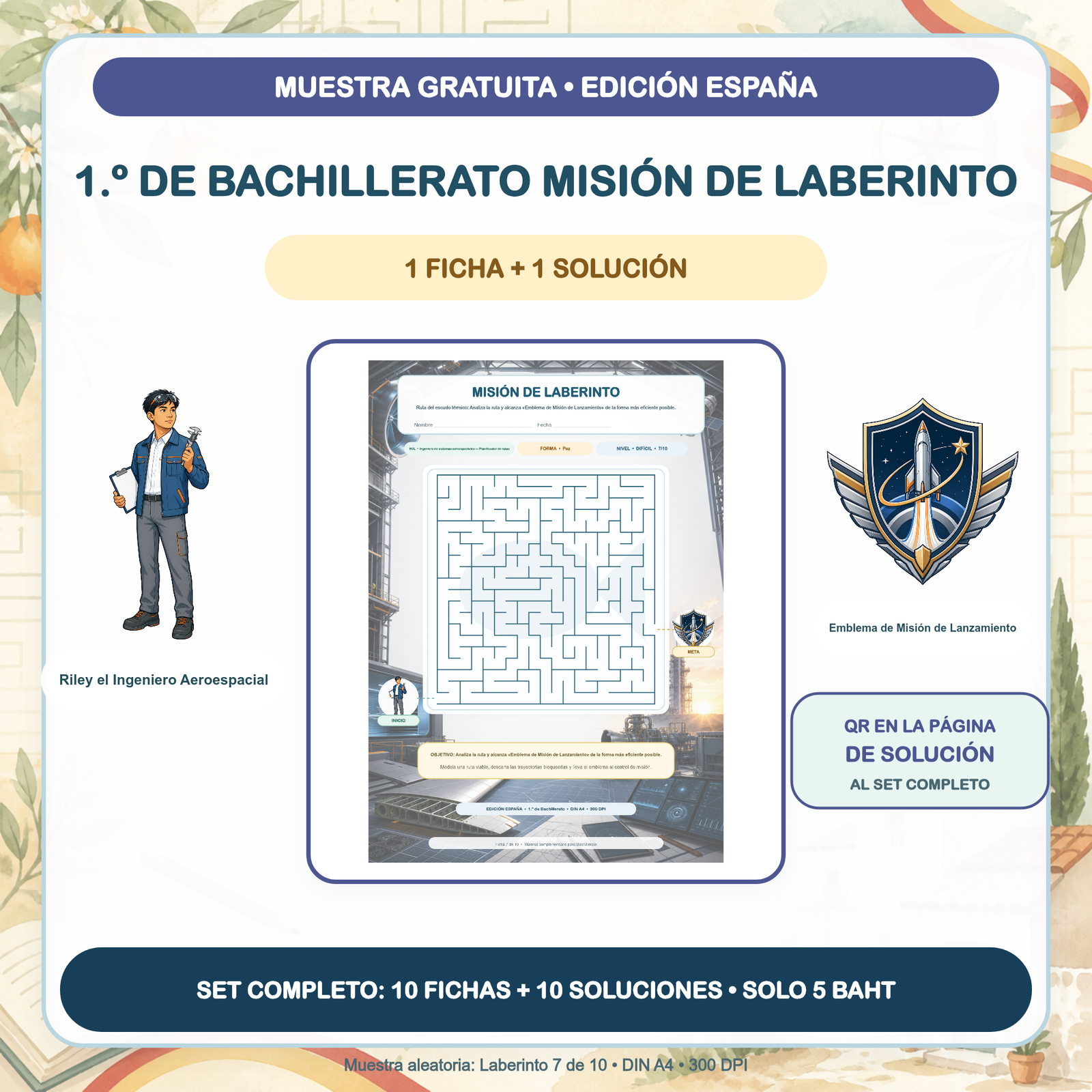 MUESTRA GRATUITA — Misiones de Laberinto España: 1.º de Bachillerato (1 ficha + solución)
