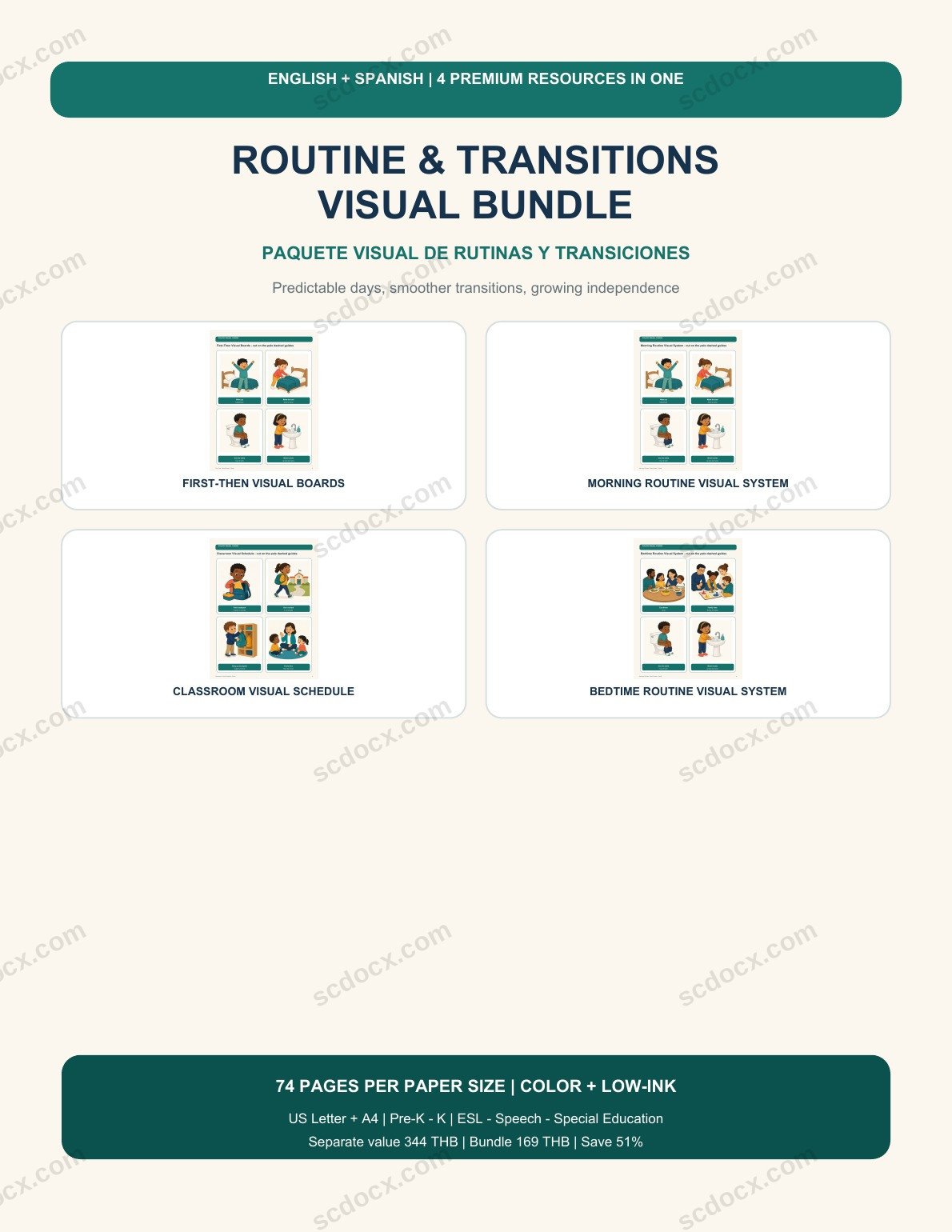 Routine & Transitions Visual Bundle | รวมตารางกิจวัตร 2 ภาษา 74 หน้า
