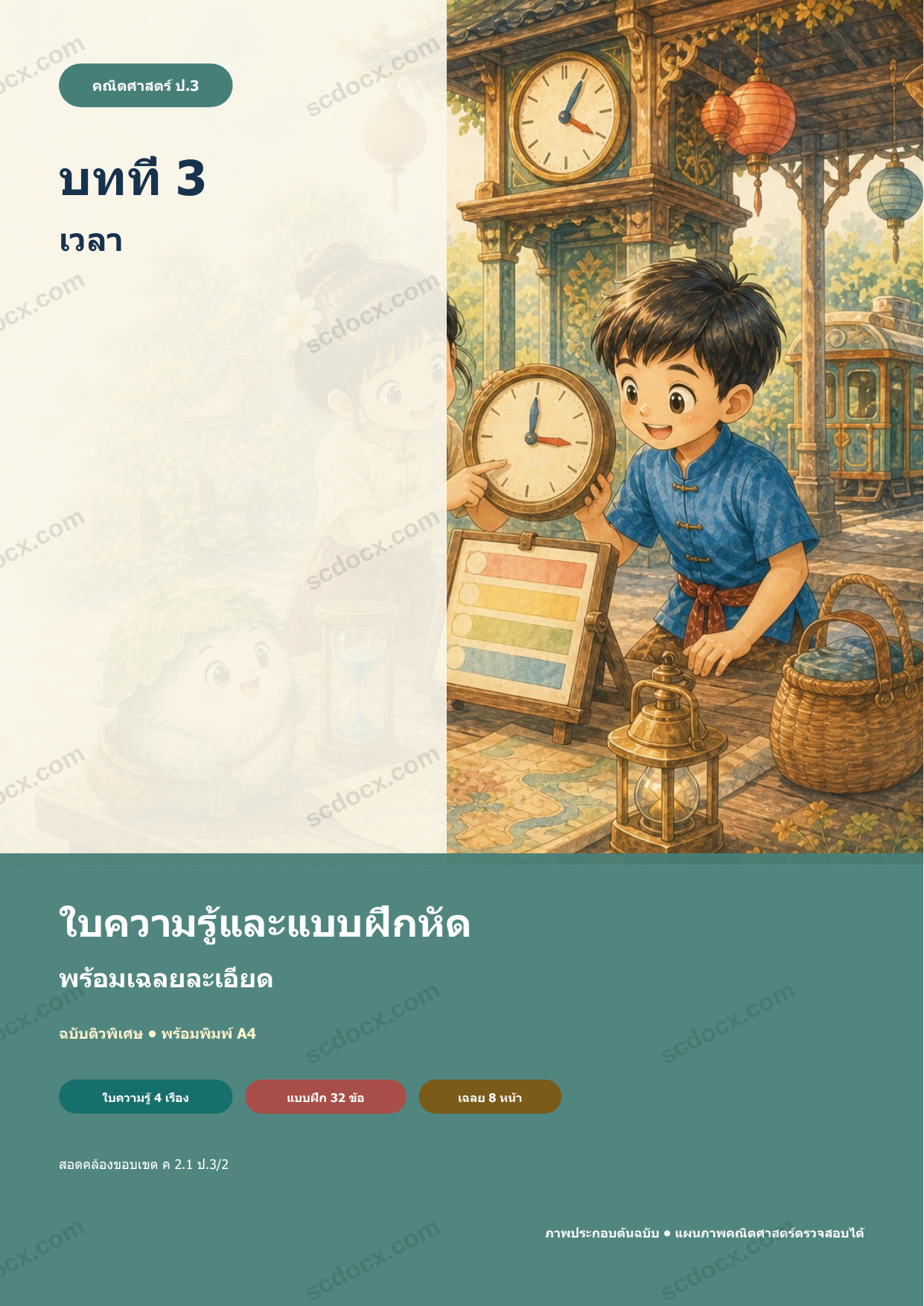 ใบความรู้และแบบฝึกหัดพร้อมเฉลยวิชาคณิตศาสตร์ ชั้นประถมศึกษาปีที่ 3 บทที่ 3 เวลา