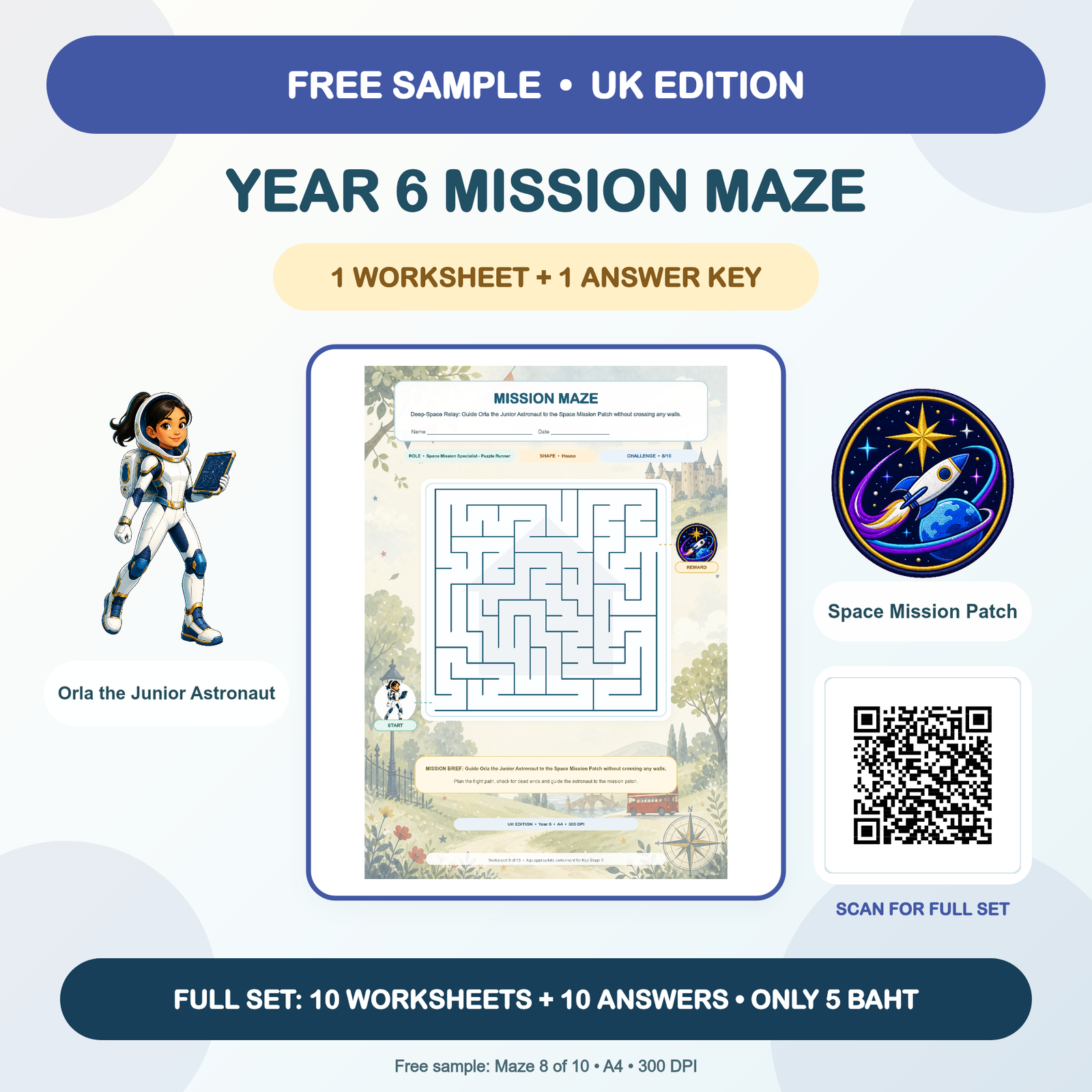 FREE SAMPLE - UK Mission Mazes: Year 6 (1 Worksheet + Answer Key)
