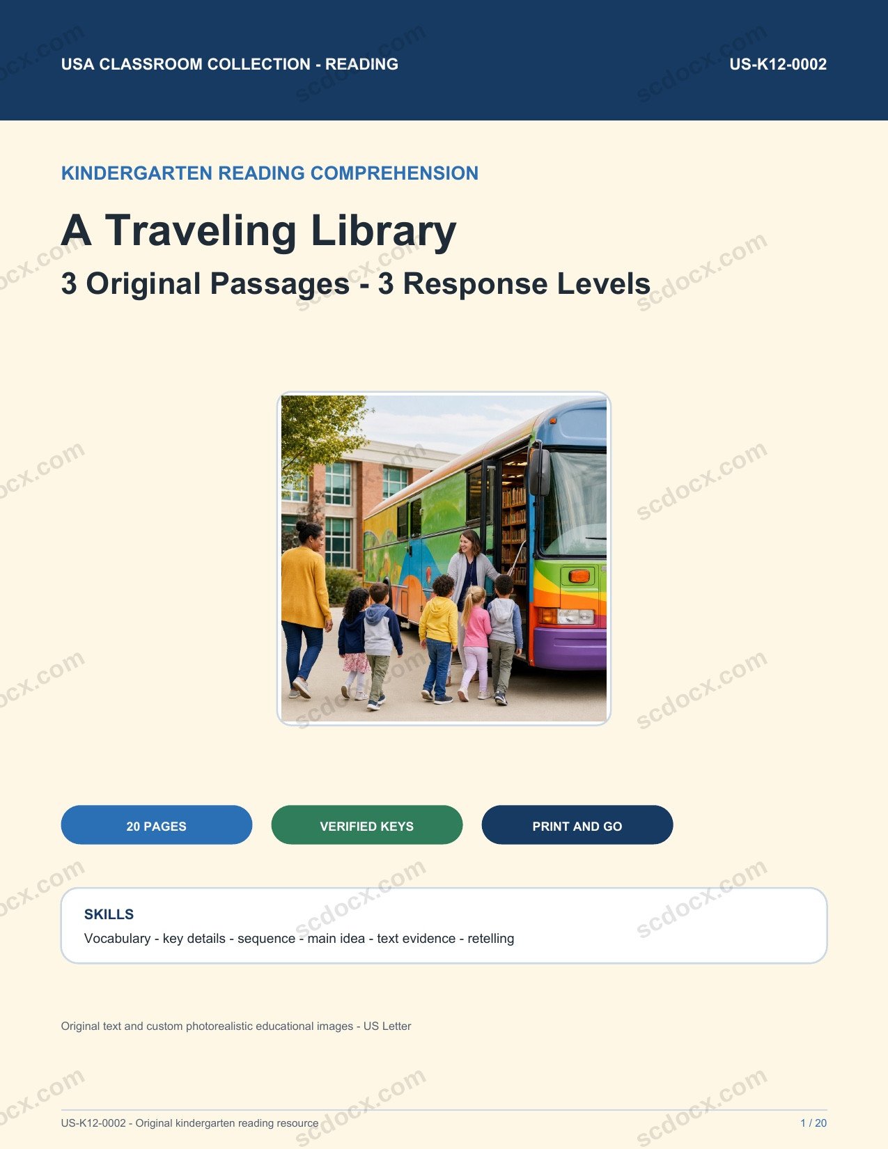 A Traveling Library | Kindergarten Reading Comprehension Passages | US-K12-0002