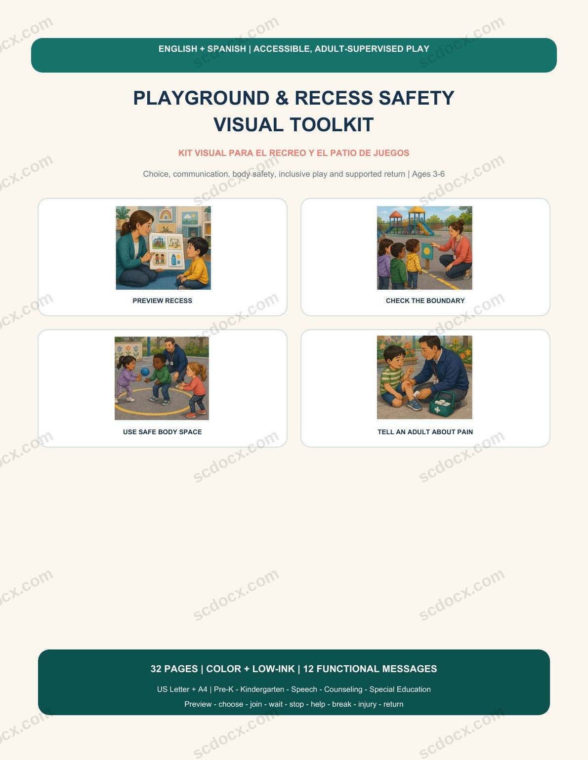 Playground & Recess Safety Visual Toolkit | สนามเด็กเล่นและช่วงพัก 2 ภาษา 32 หน้า