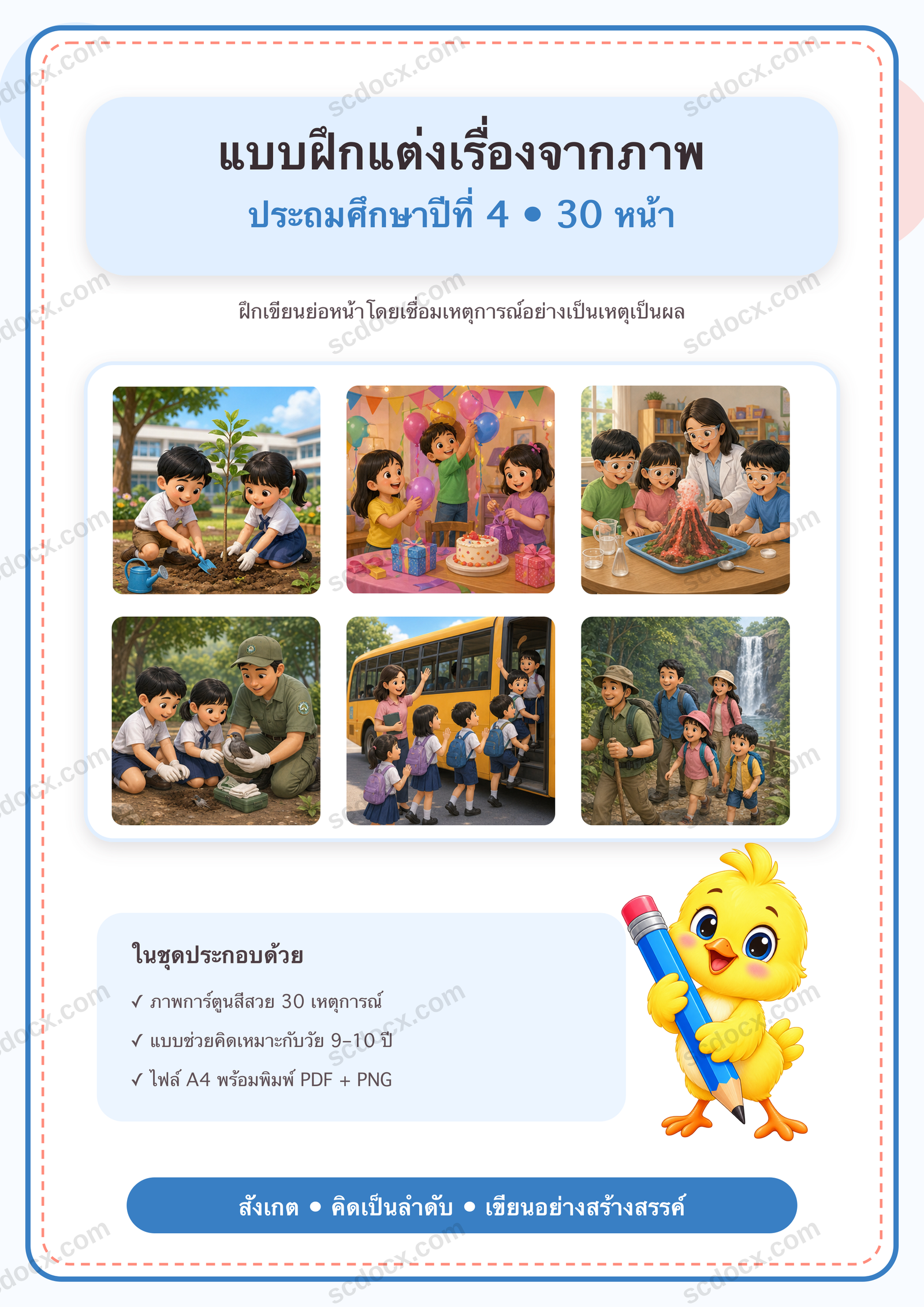 แบบฝึกแต่งเรื่องจากภาพ ป.4 | 30 หน้า A4 พร้อมพิมพ์ PDF + PNG