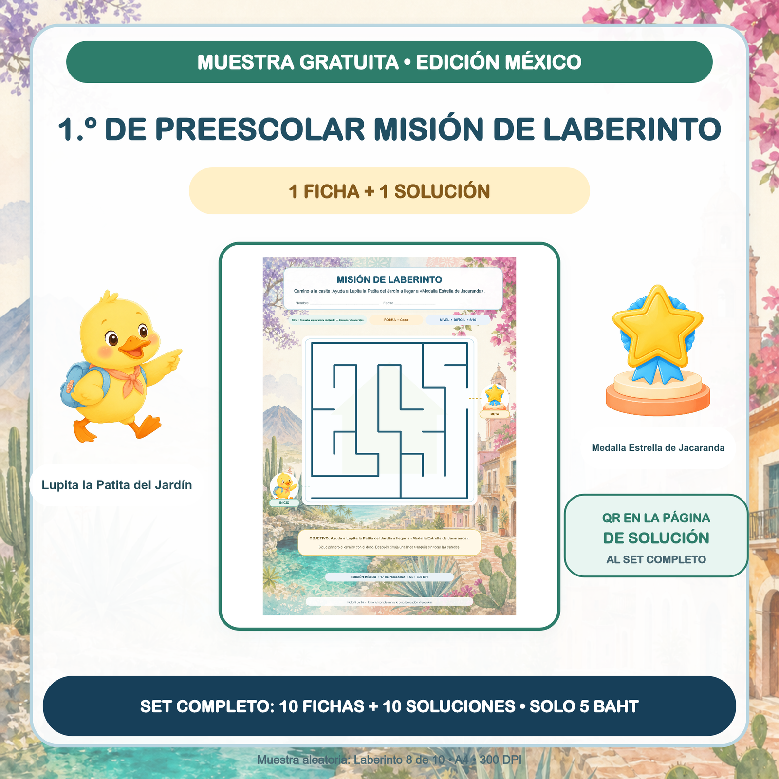 MUESTRA GRATUITA — Misiones de Laberinto México: 1.º de Preescolar (1 ficha + solución)