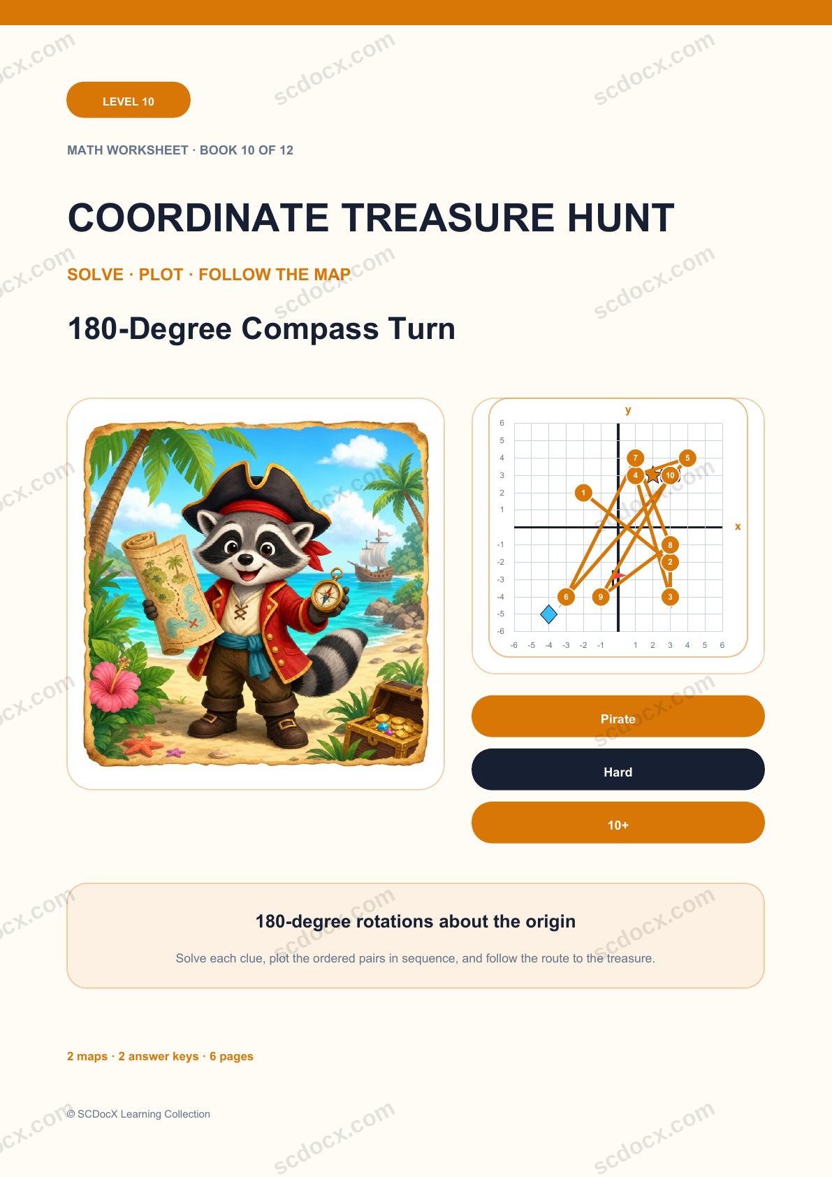 Coordinate Treasure Hunt Level 10 | 180-Degree Compass Turn with Answers