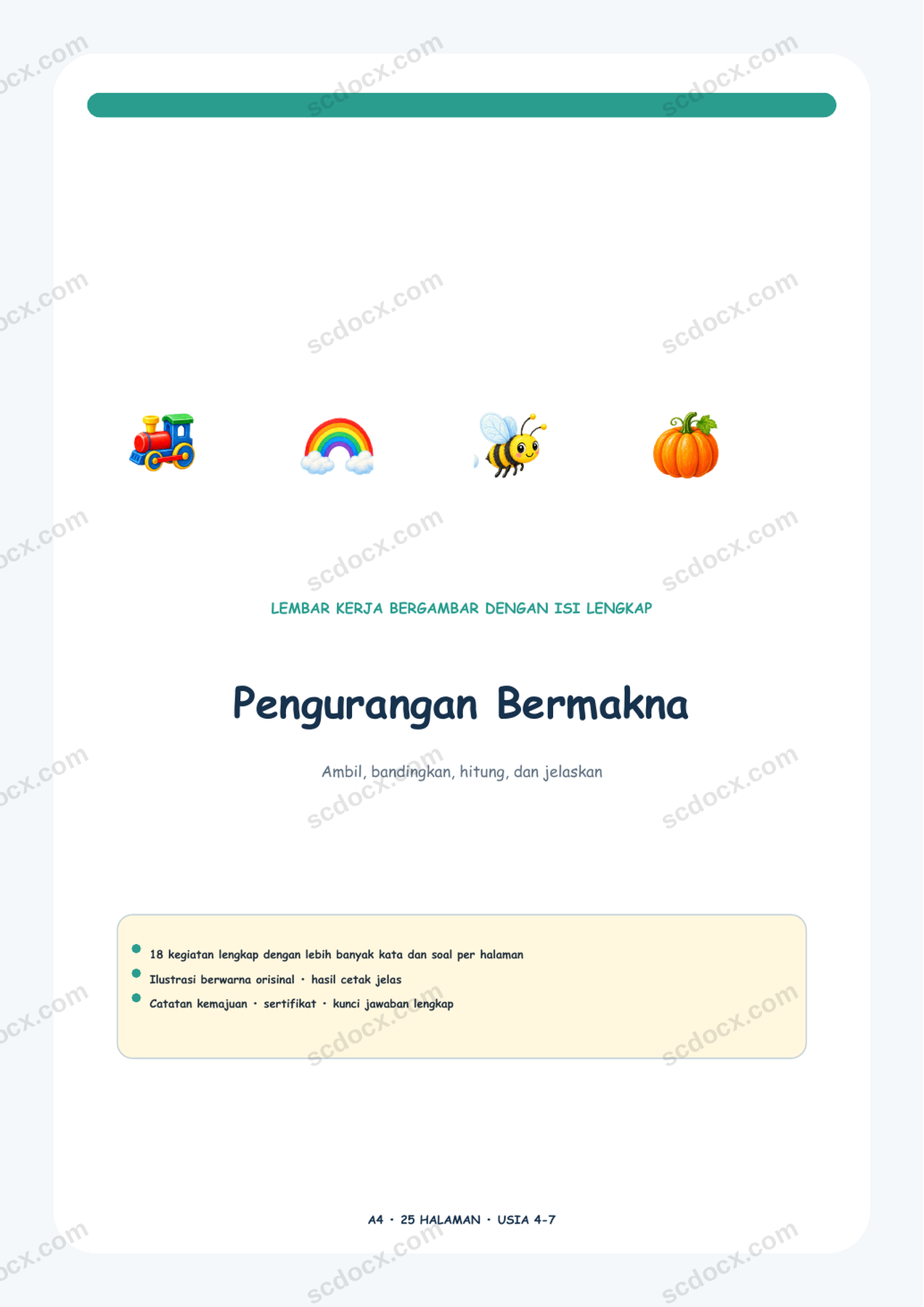 Pengurangan Bermakna | 18 kegiatan + kunci jawaban | A4 | Edisi Indonesia