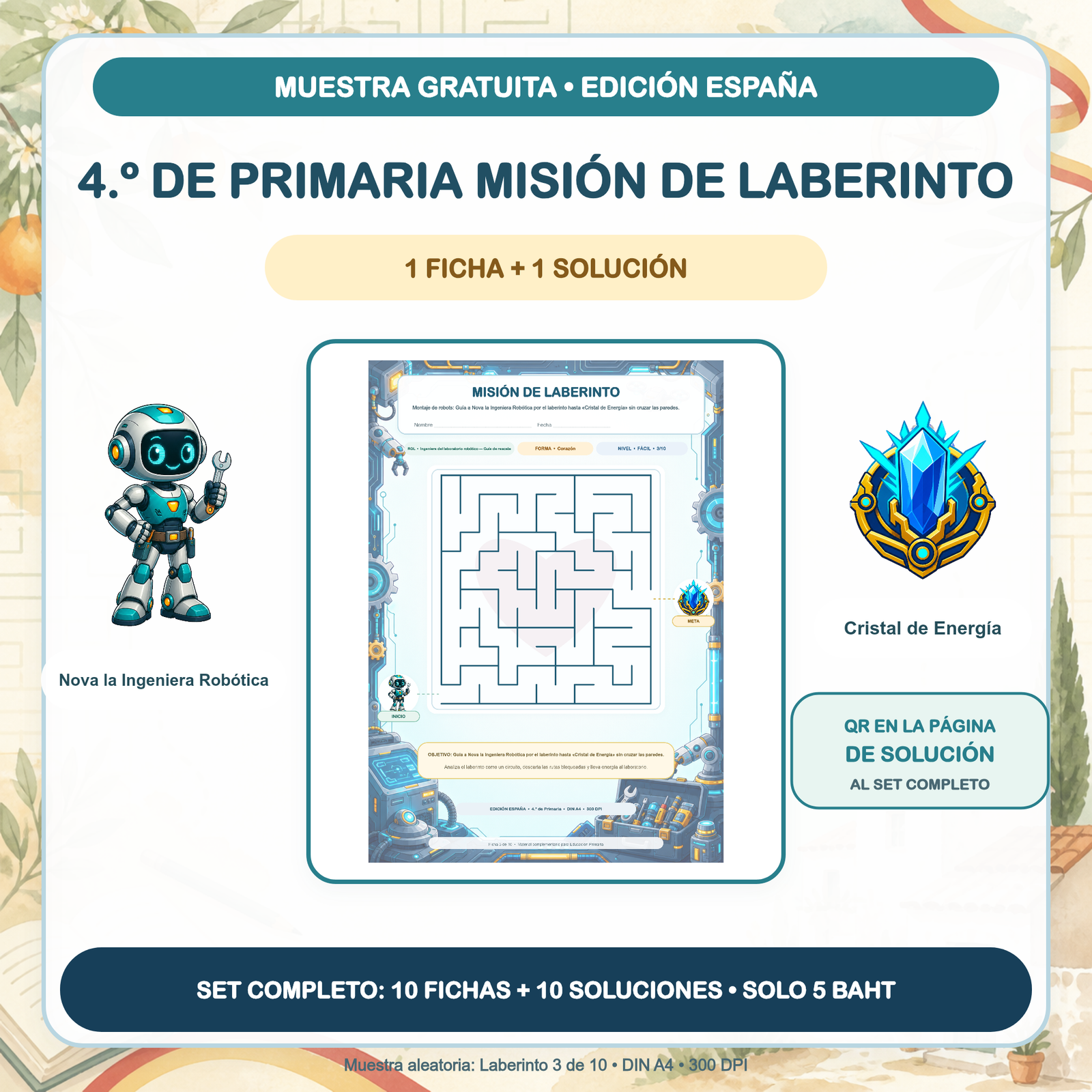MUESTRA GRATUITA — Misiones de Laberinto España: 4.º de Primaria (1 ficha + solución)