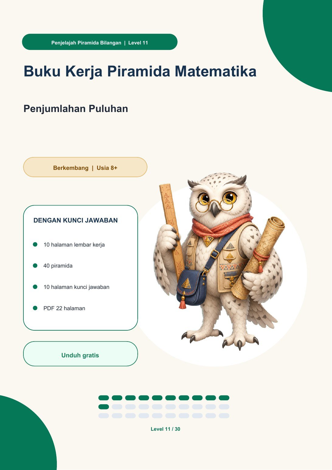 Buku Kerja Piramida Matematika Level 11 | Penjumlahan Puluhan dengan kunci jawaban (GRATIS)