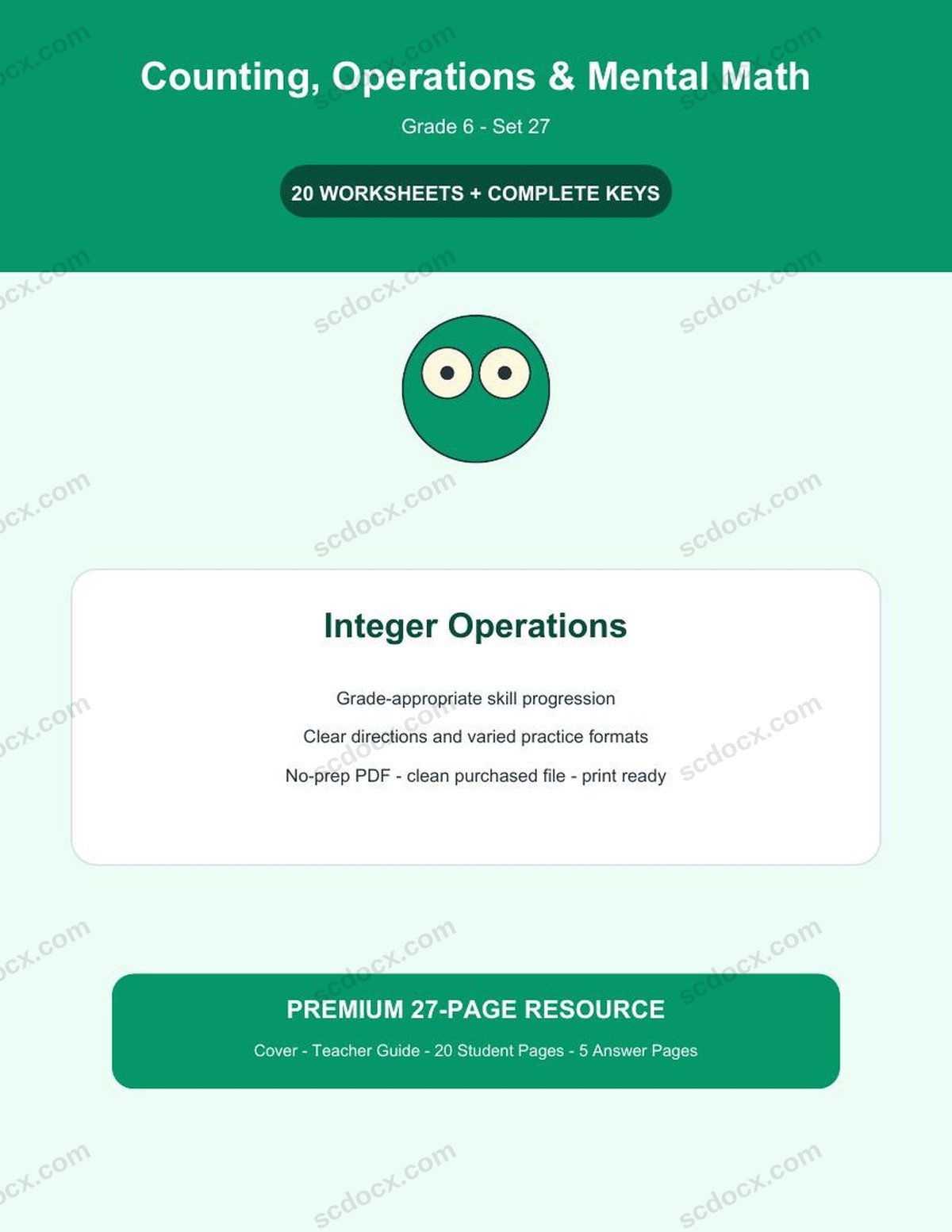 Counting, Operations & Mental Math | Grade 6 | Integer Operations | 20 Worksheets + Answer Keys