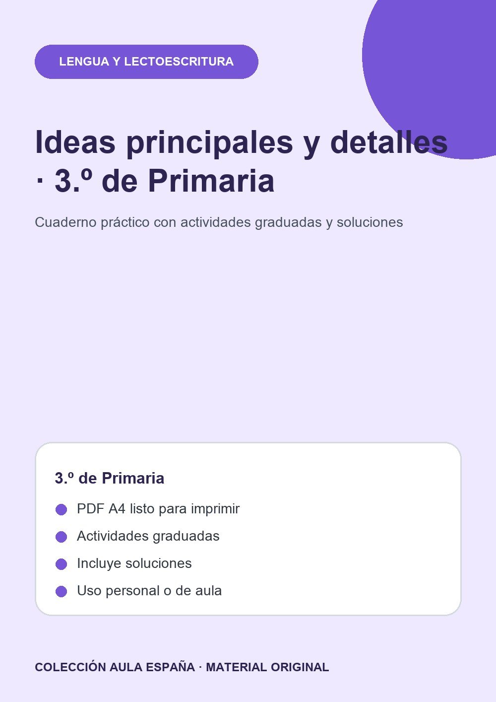 Ideas principales y detalles · 3.º de Primaria