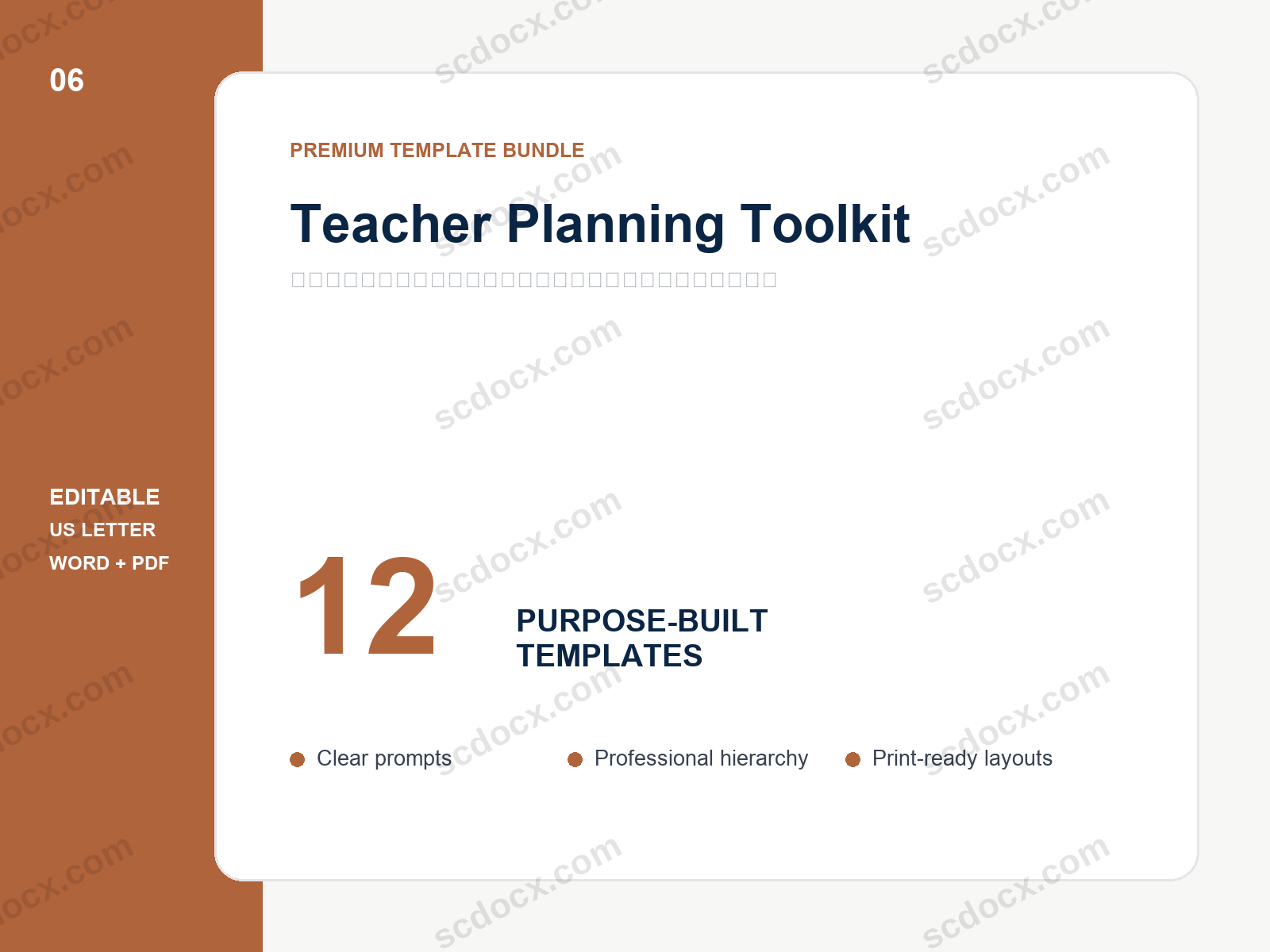Teacher Planning Toolkit | 12 Editable US Letter Templates
