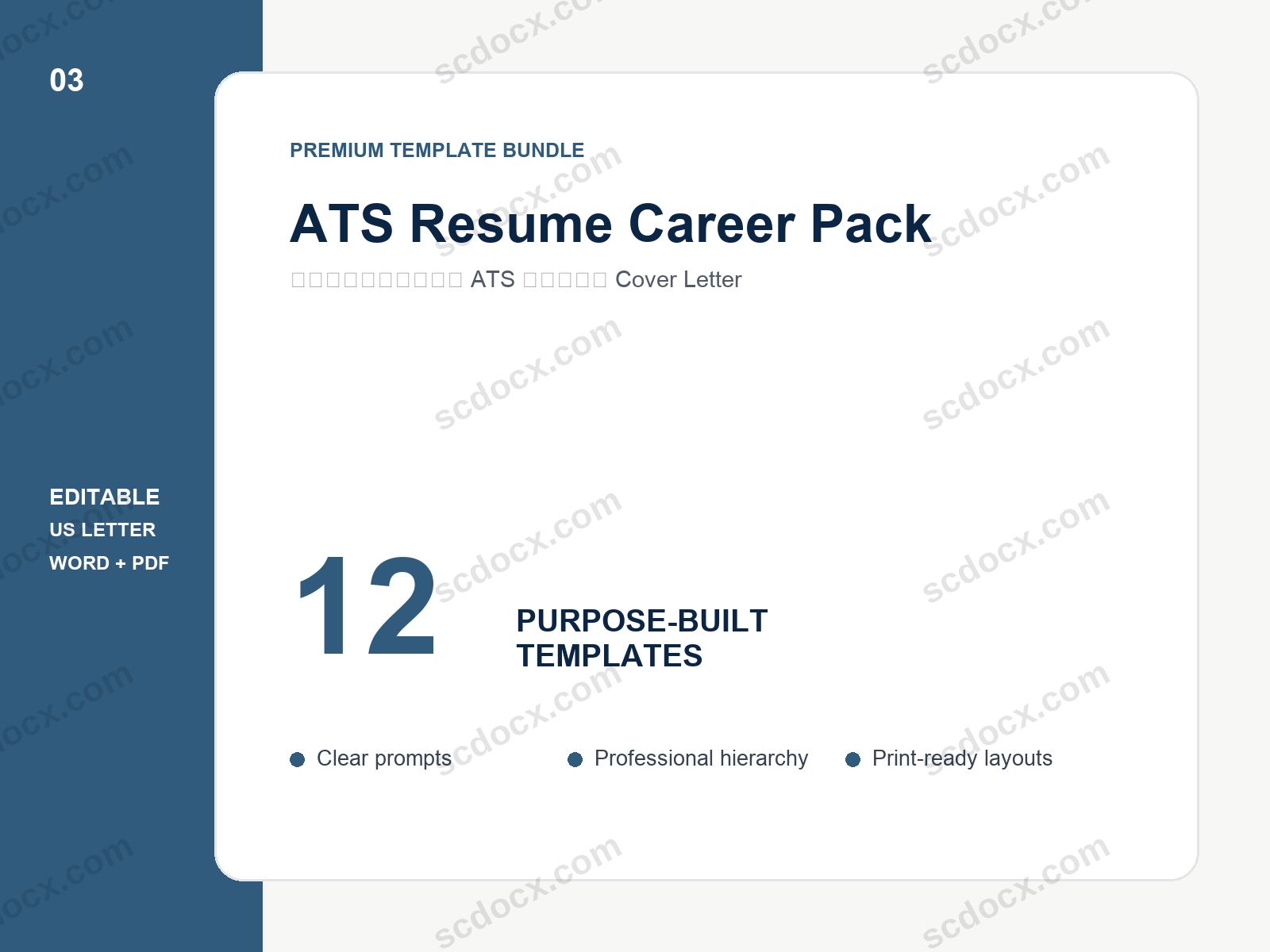 ATS Resume Career Pack | 12 Editable US Letter Templates