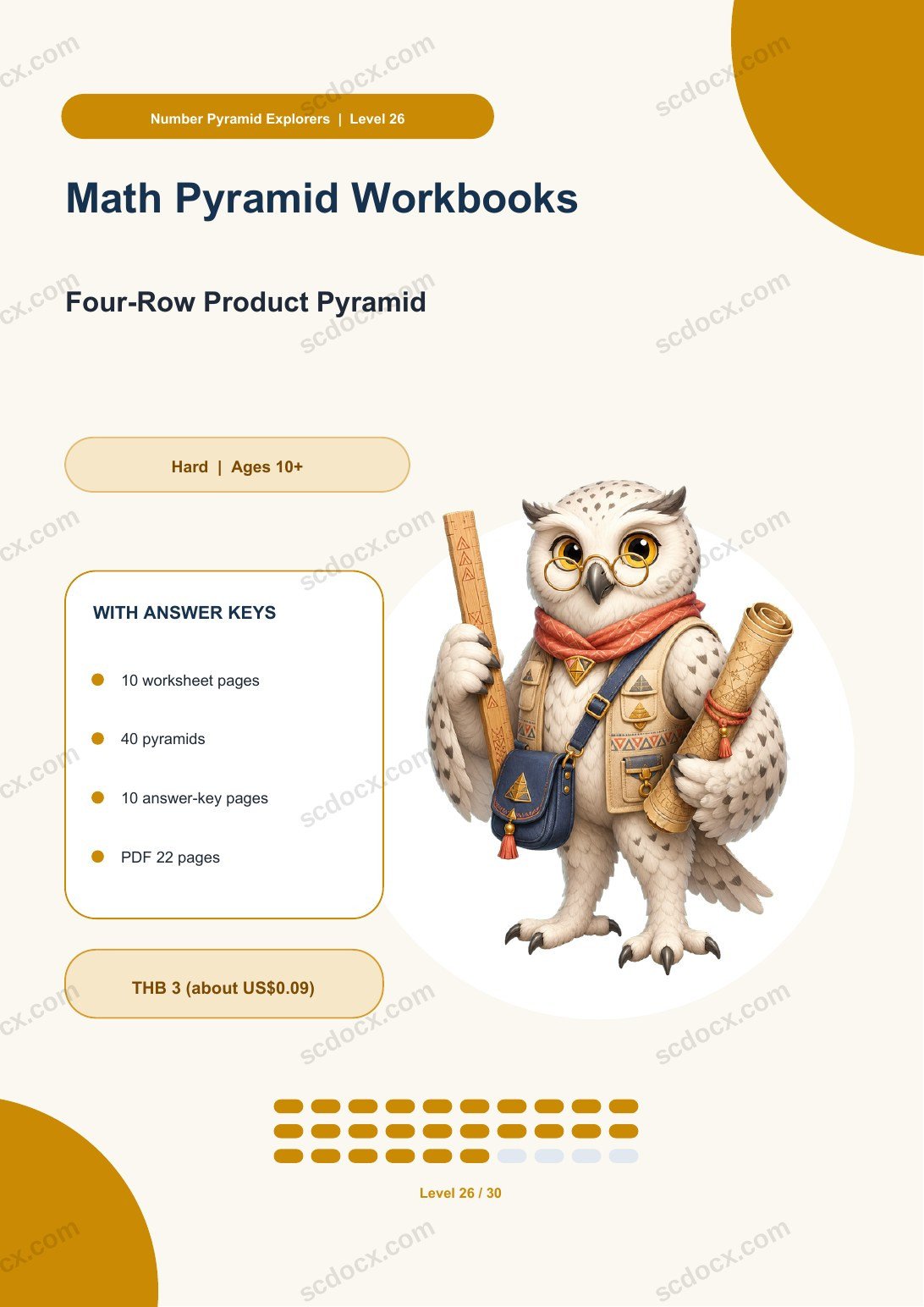 Math Pyramid Workbooks Level 26 | Four-Row Product Pyramid with Answer Keys