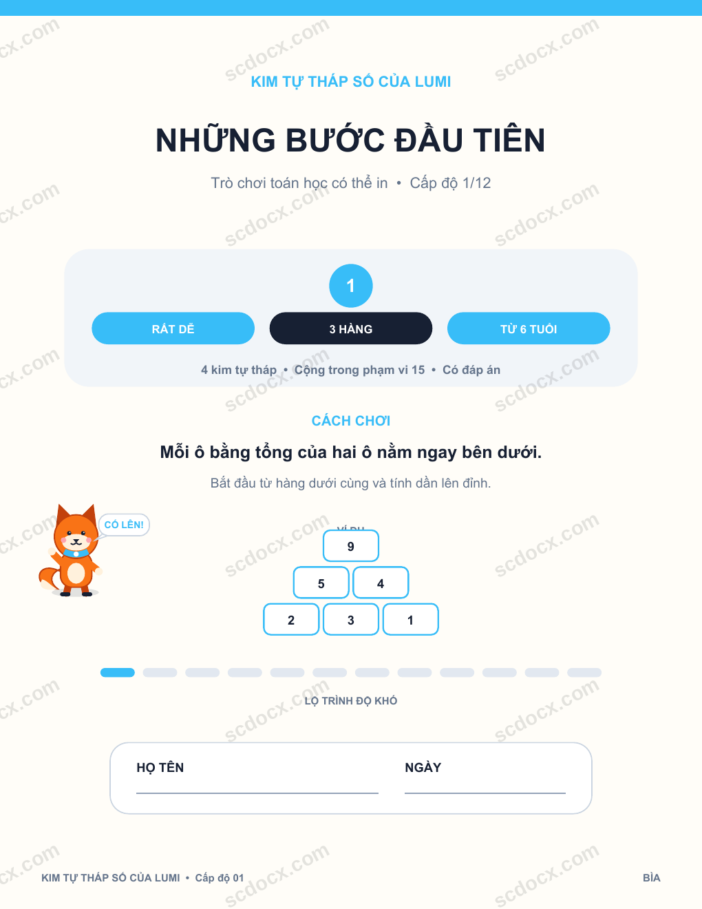 Kim tự tháp số học 01 - Những bước đầu tiên kèm đáp án