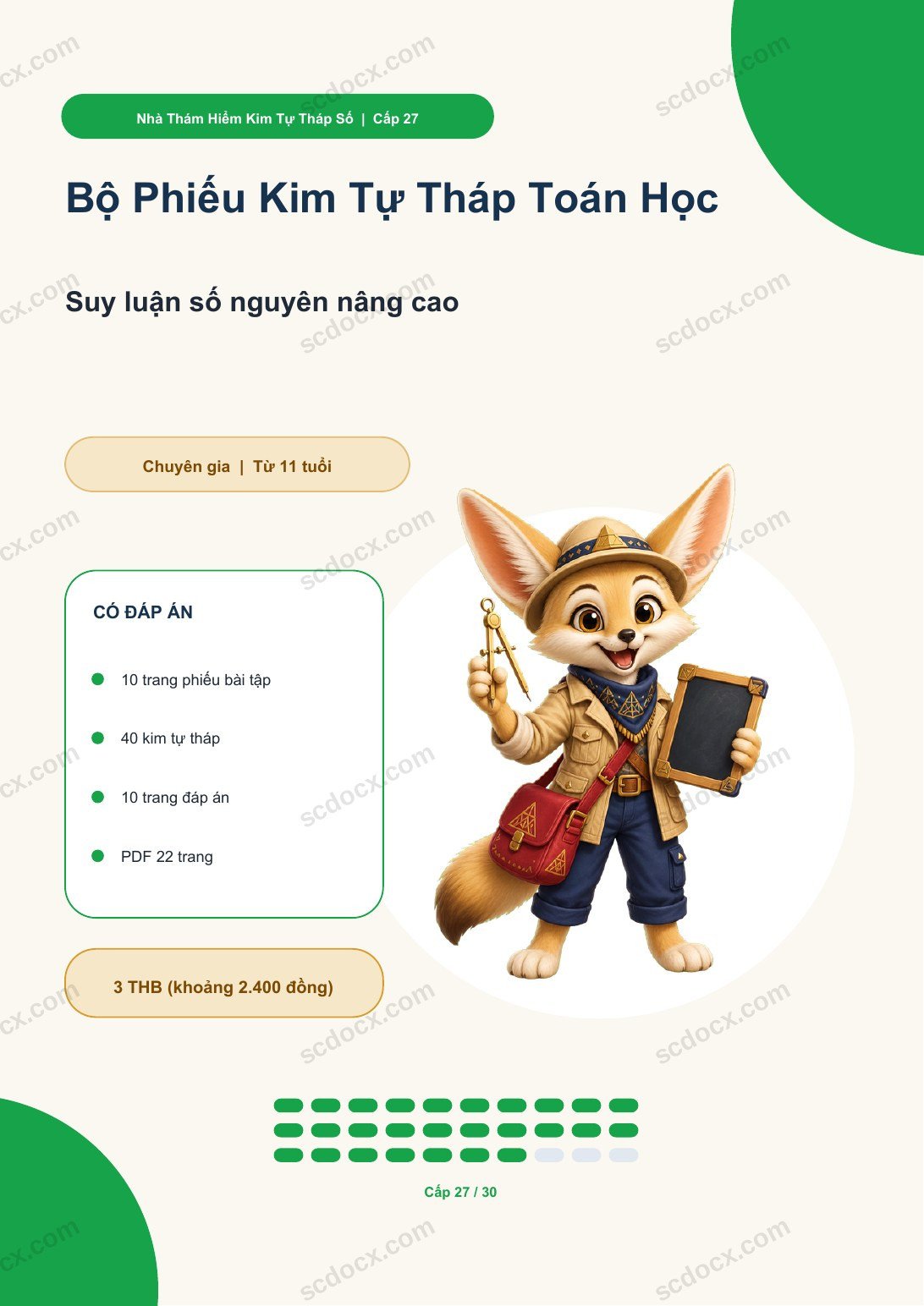 Bộ Phiếu Kim Tự Tháp Toán Học Cấp 27 | Suy luận số nguyên nâng cao có đáp án