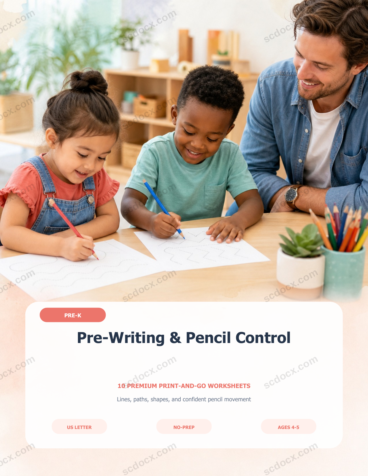 USA Pre-Writing & Pencil Control | Pre-K | 10 Premium Worksheets