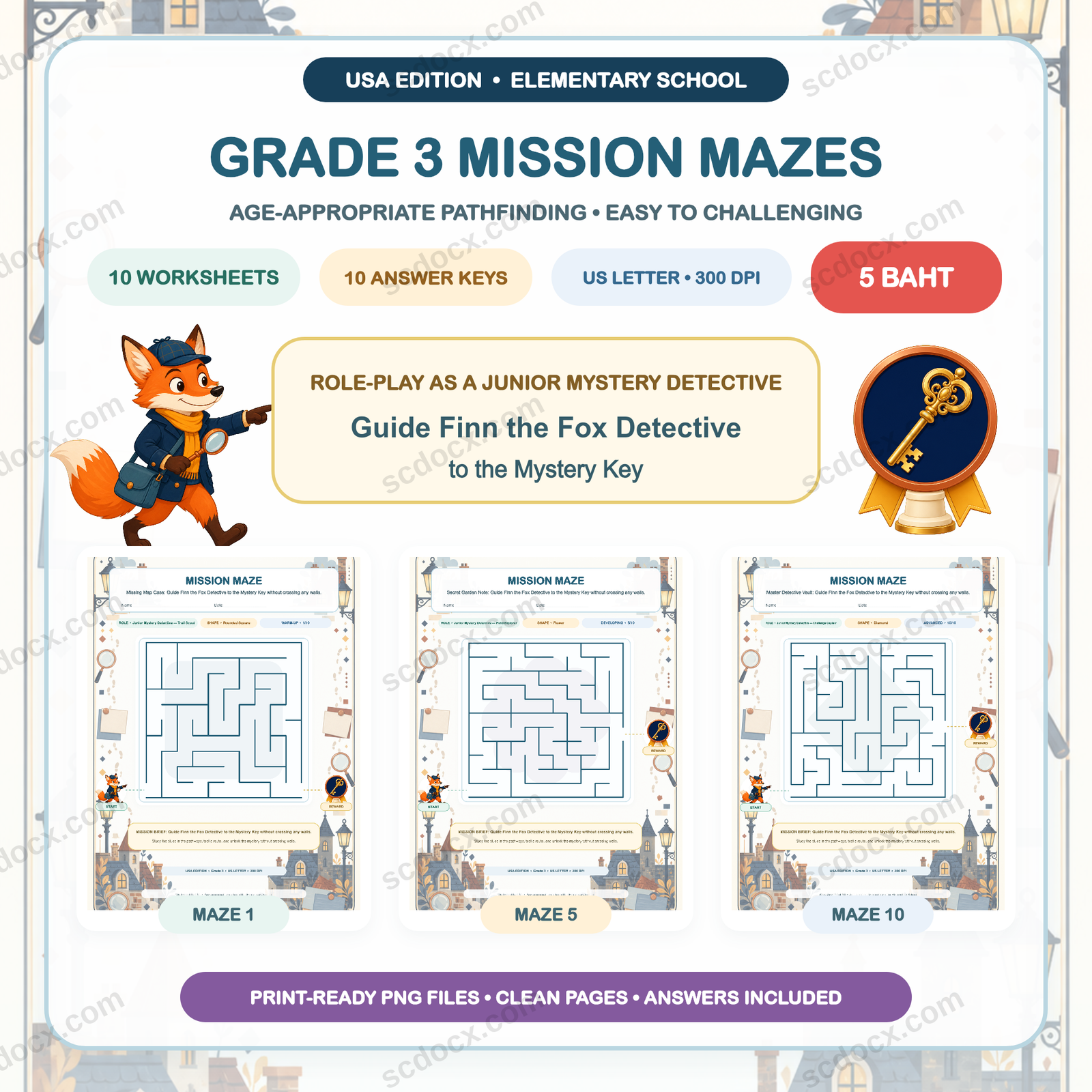 USA Edition Mission Mazes — Grade 3 (10 Worksheets + Answers)