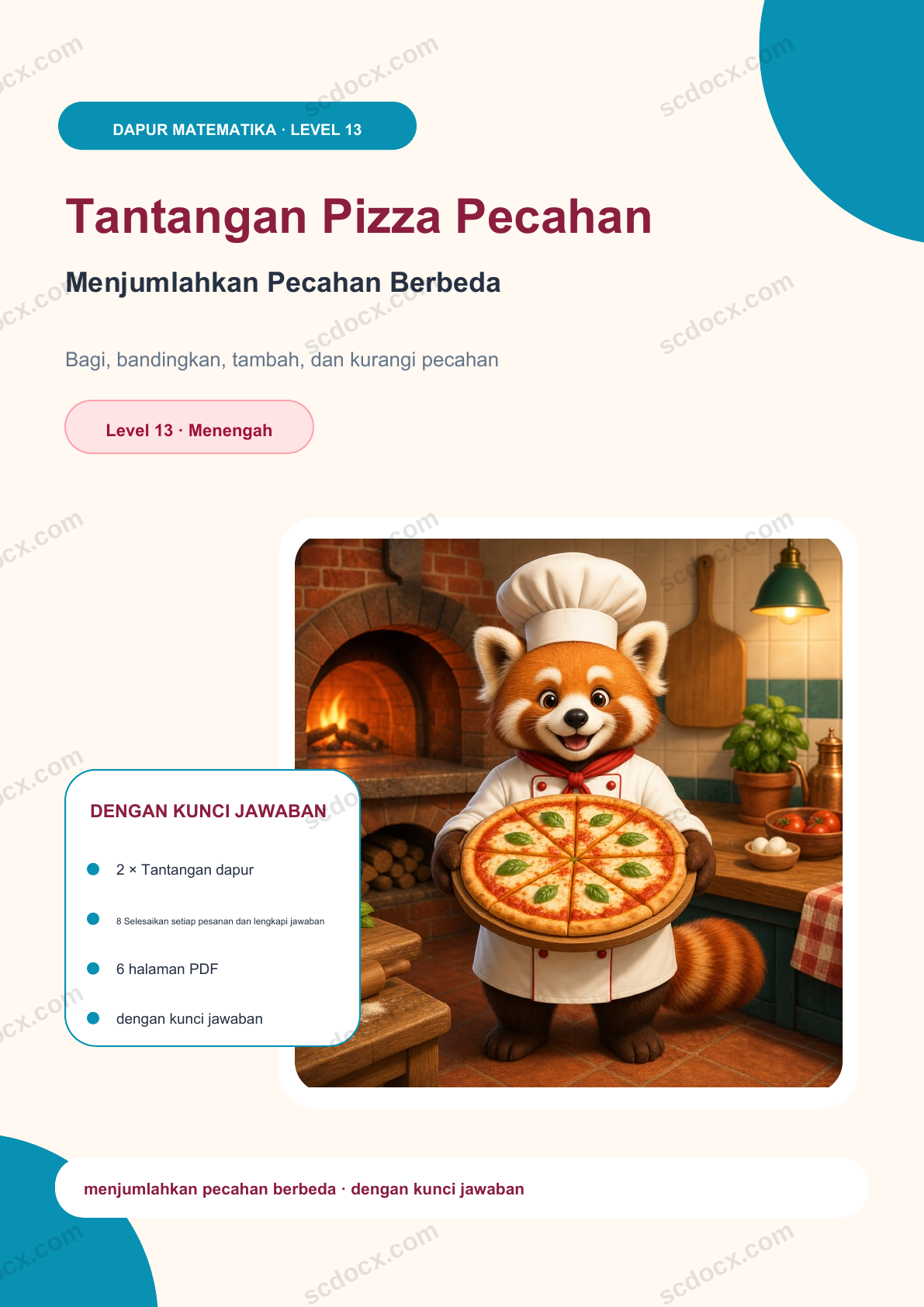 Tantangan Pizza Pecahan Level 13 | Menjumlahkan Pecahan Berbeda dengan kunci jawaban